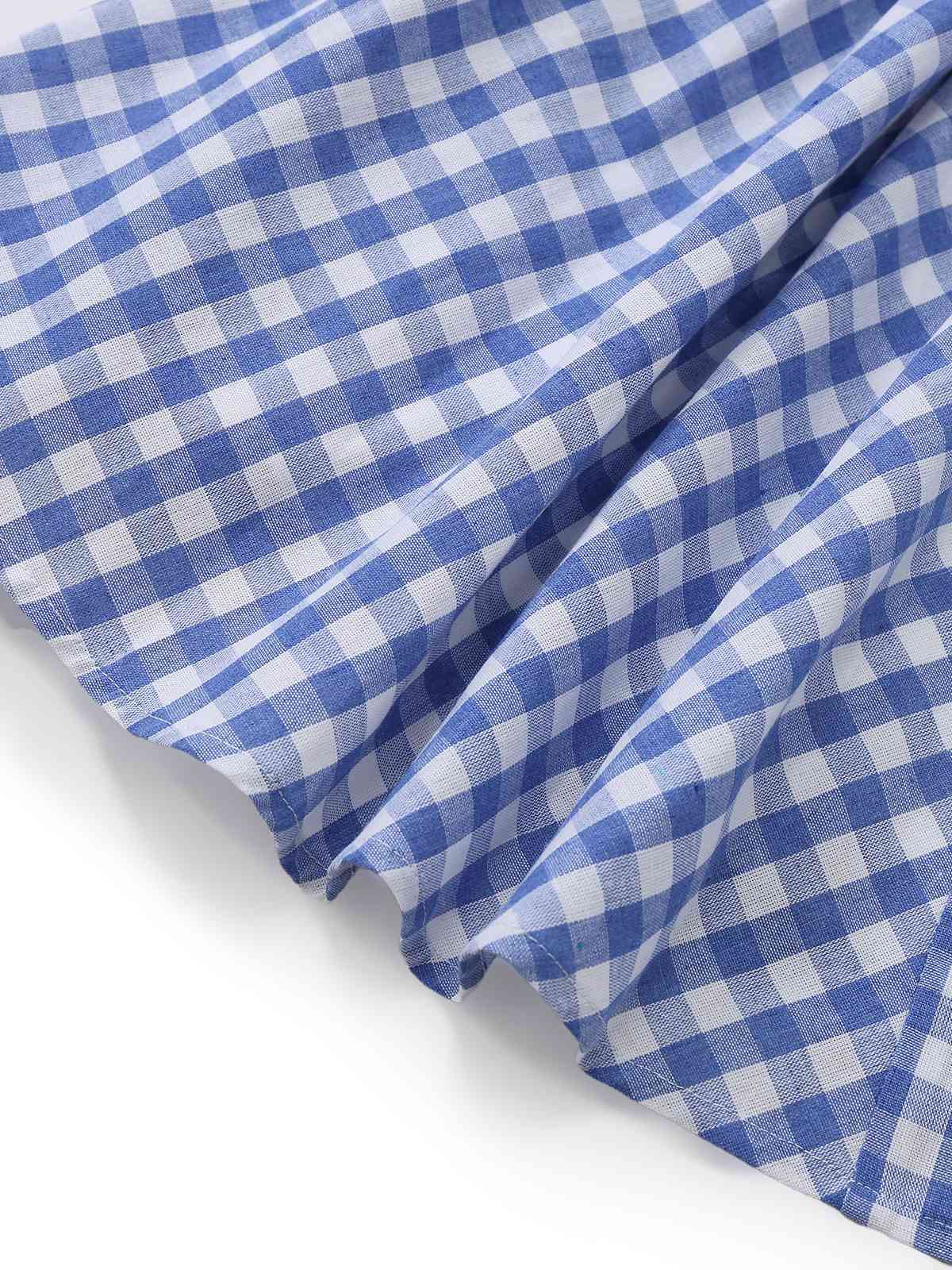 Blue 1960s Gingham Plaid Shoulder-Tie Empire Dress - Image 6
