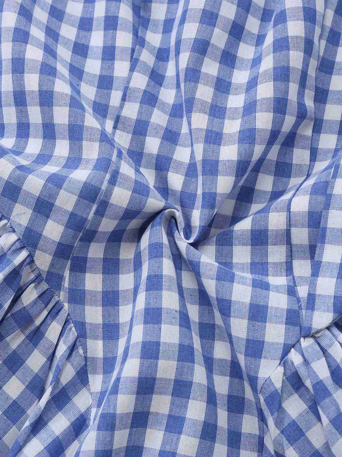 Blue 1960s Gingham Plaid Shoulder-Tie Empire Dress - Image 7