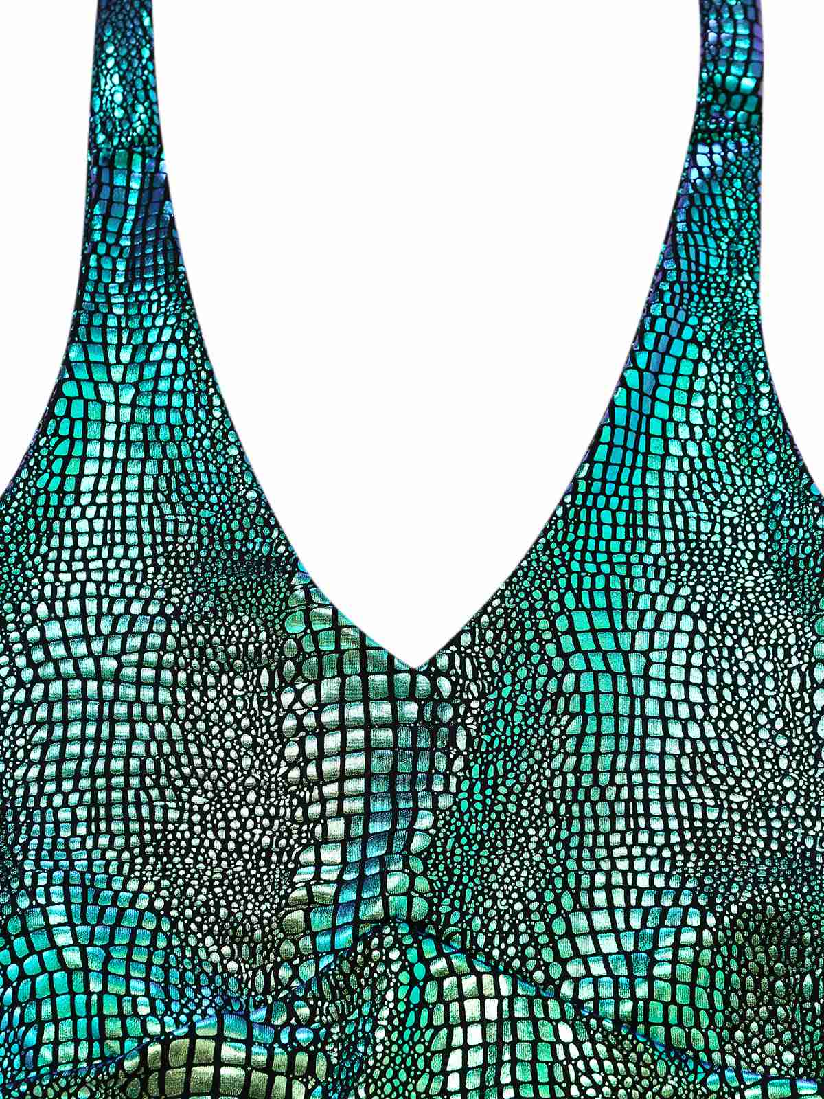 Blue 1960s Halter Metallic Iridescent Flared Jumpsuit - Image 4