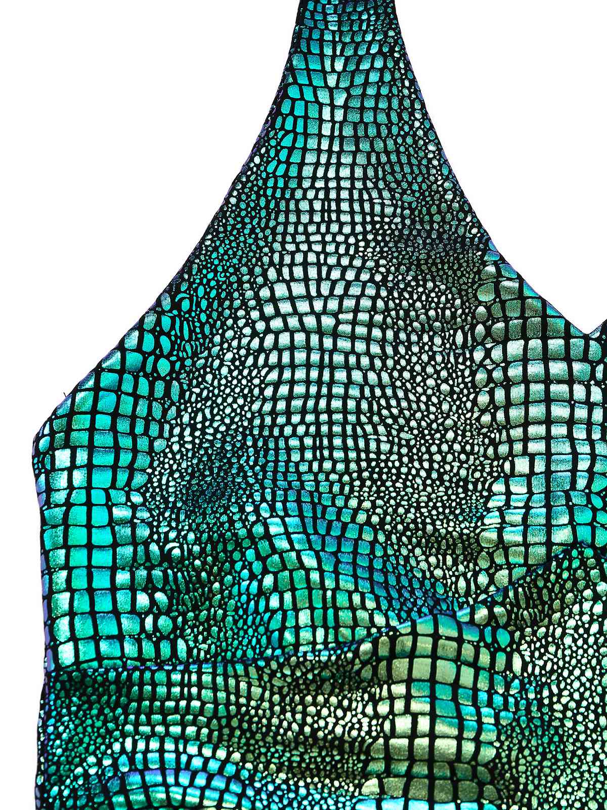 Blue 1960s Halter Metallic Iridescent Flared Jumpsuit - Image 5