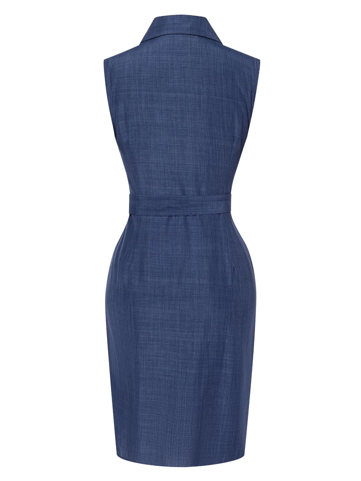 Blue 1960s Lapel Sleeveless Belted Dress - Image 3
