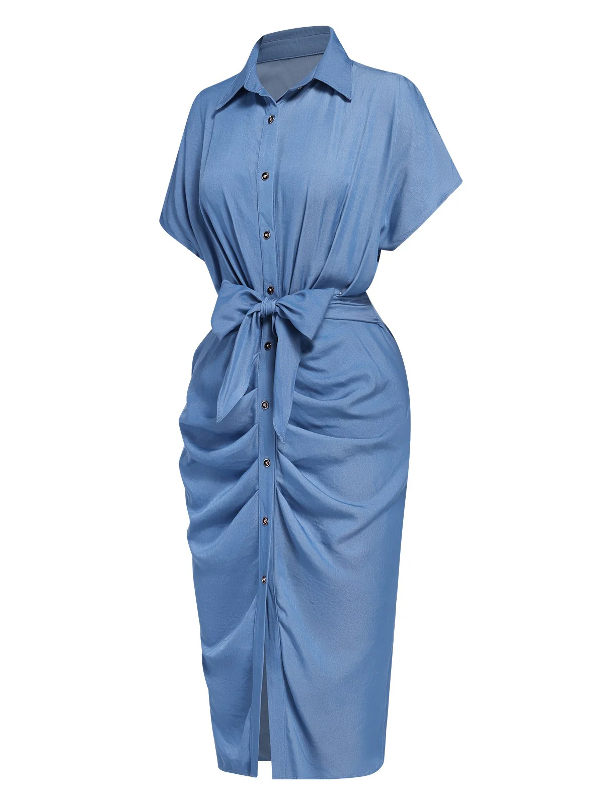 Blue 1960s Batwing Tencel Denim Shirt Dress - Image 2