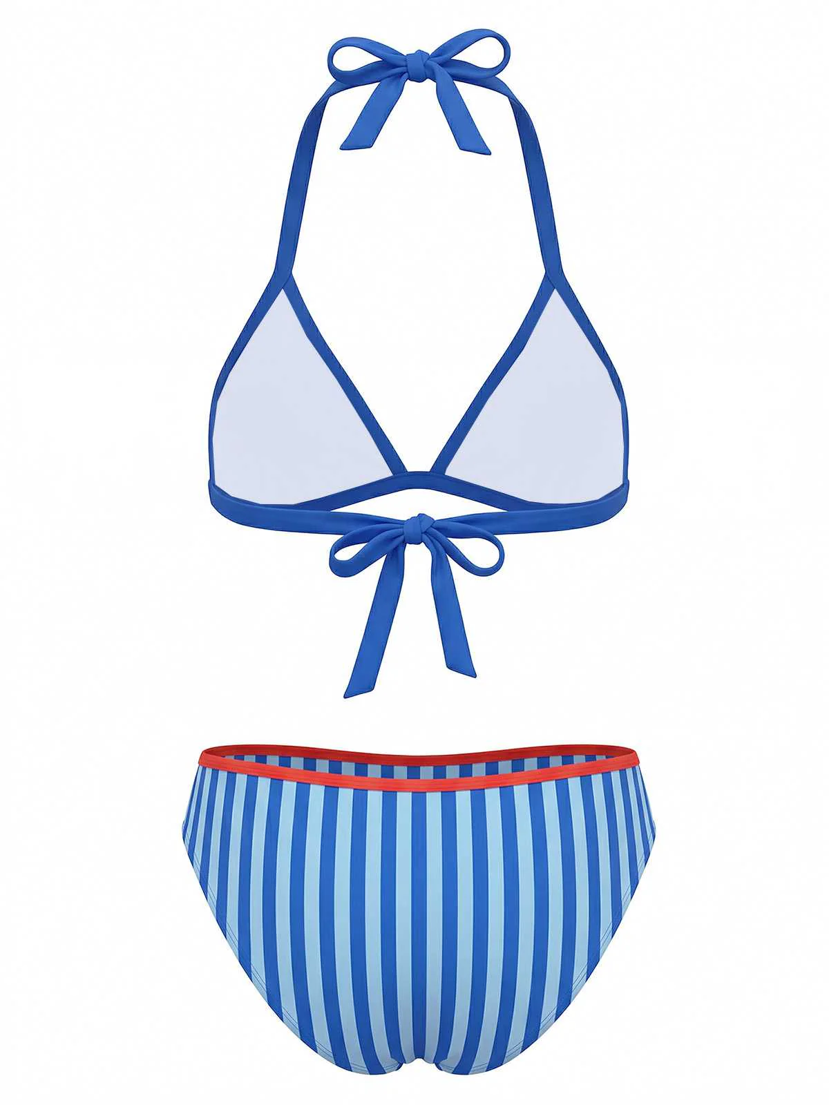 Blue 1960s Lobster Print Striped Triangle Bikini Set - Image 3
