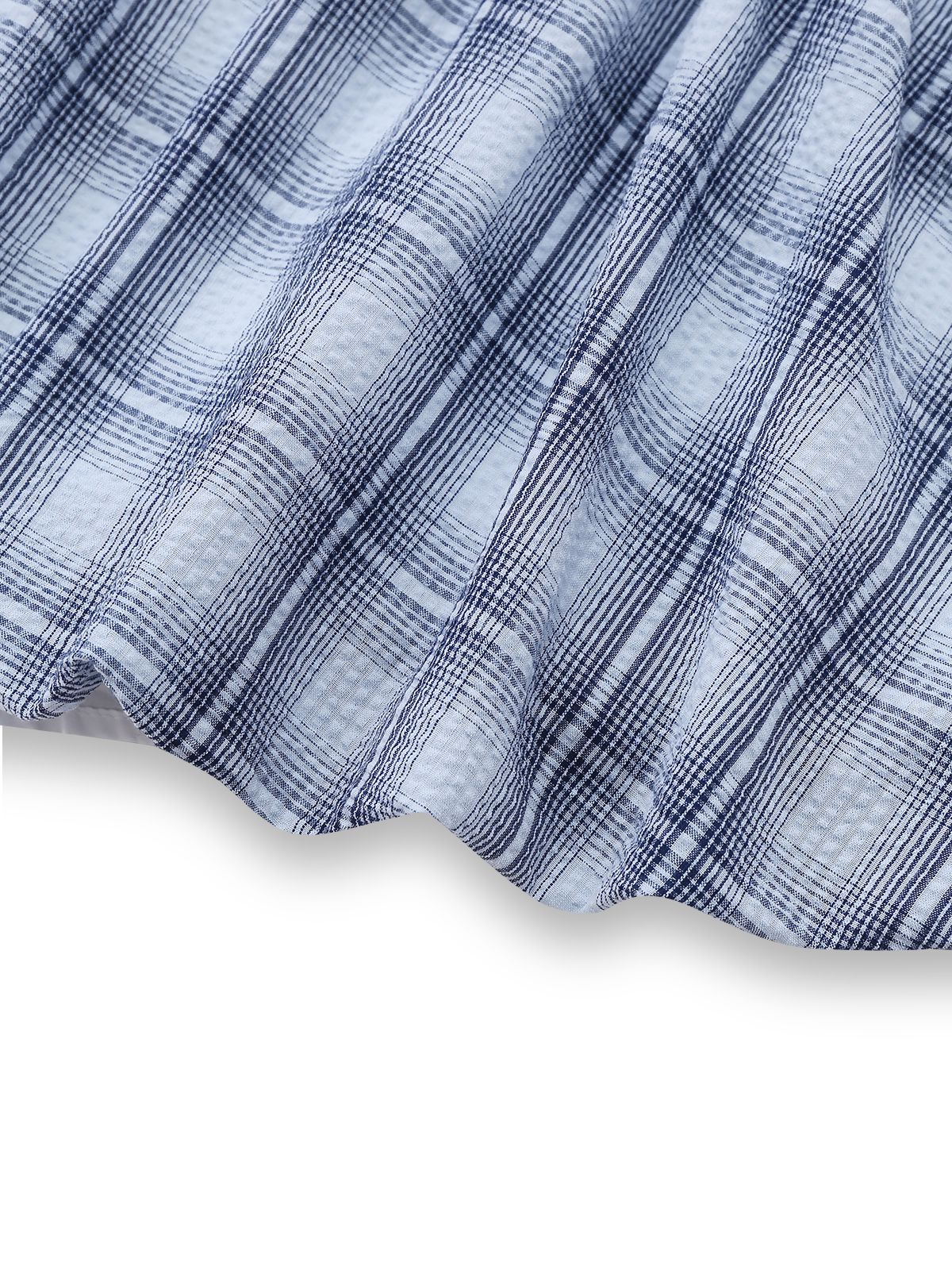 2pcs Blue 1960s One-Shoulder Plaid Top & Ruched Waist Skirt - Image 5