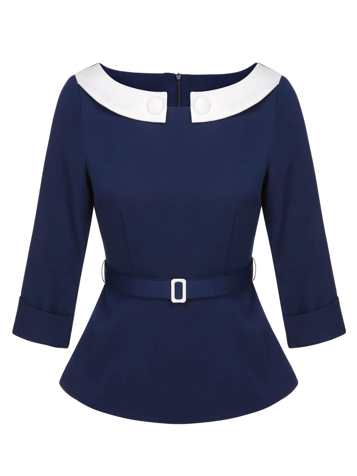 Blue 1960s Peter Pan Collar Belt Top - Image 2