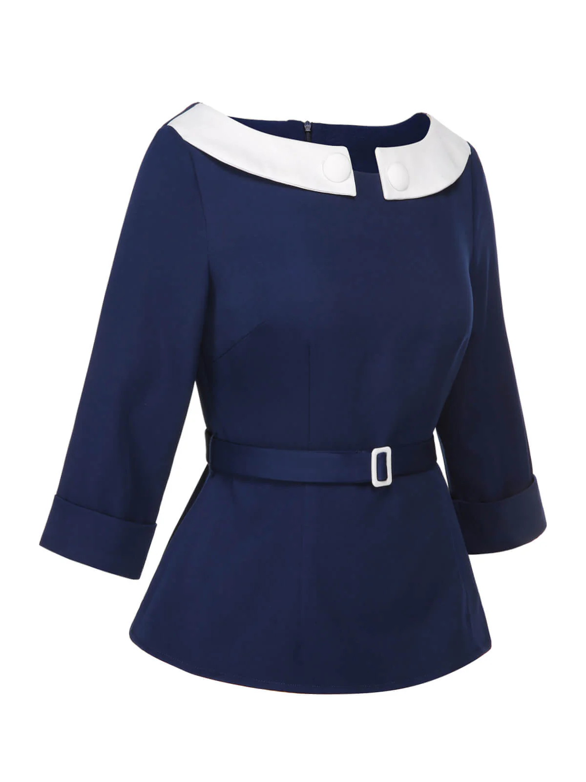 Blue 1960s Peter Pan Collar Belt Top - Image 3
