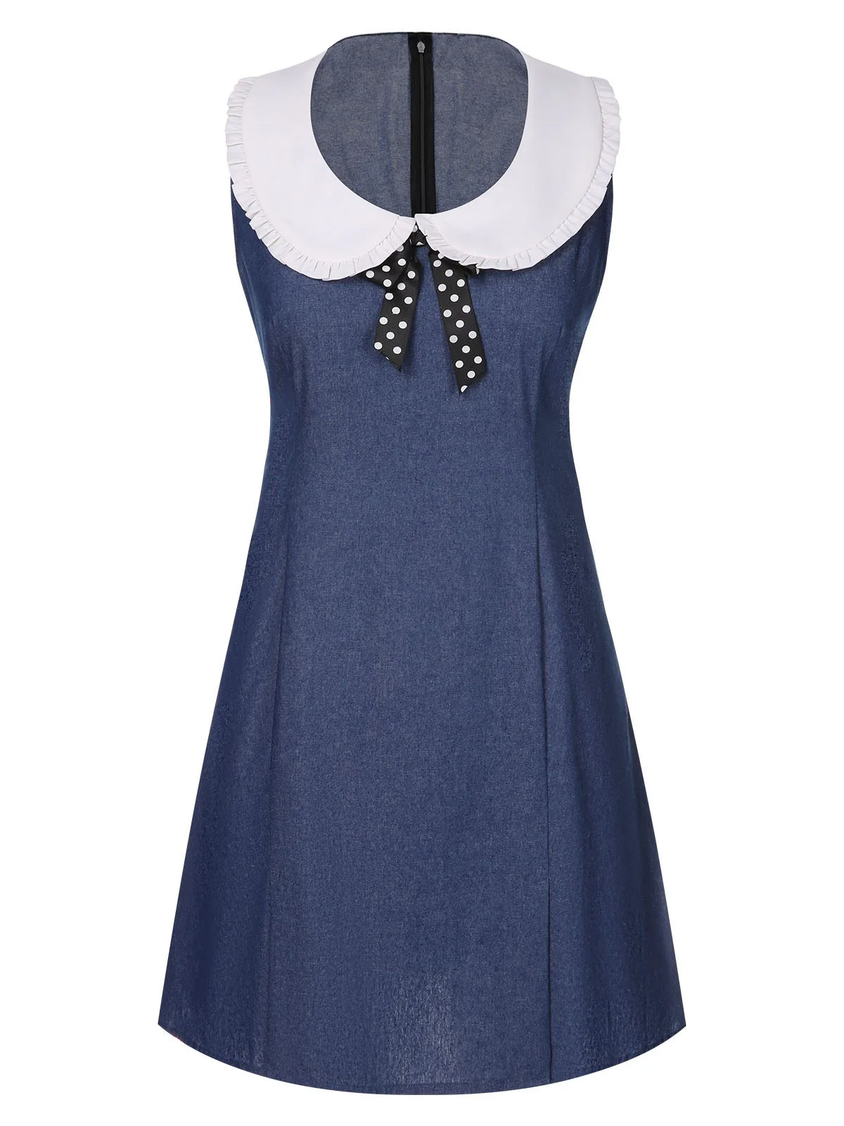 Blue 1960s Peter Pan Collar Denim Dress - Image 2