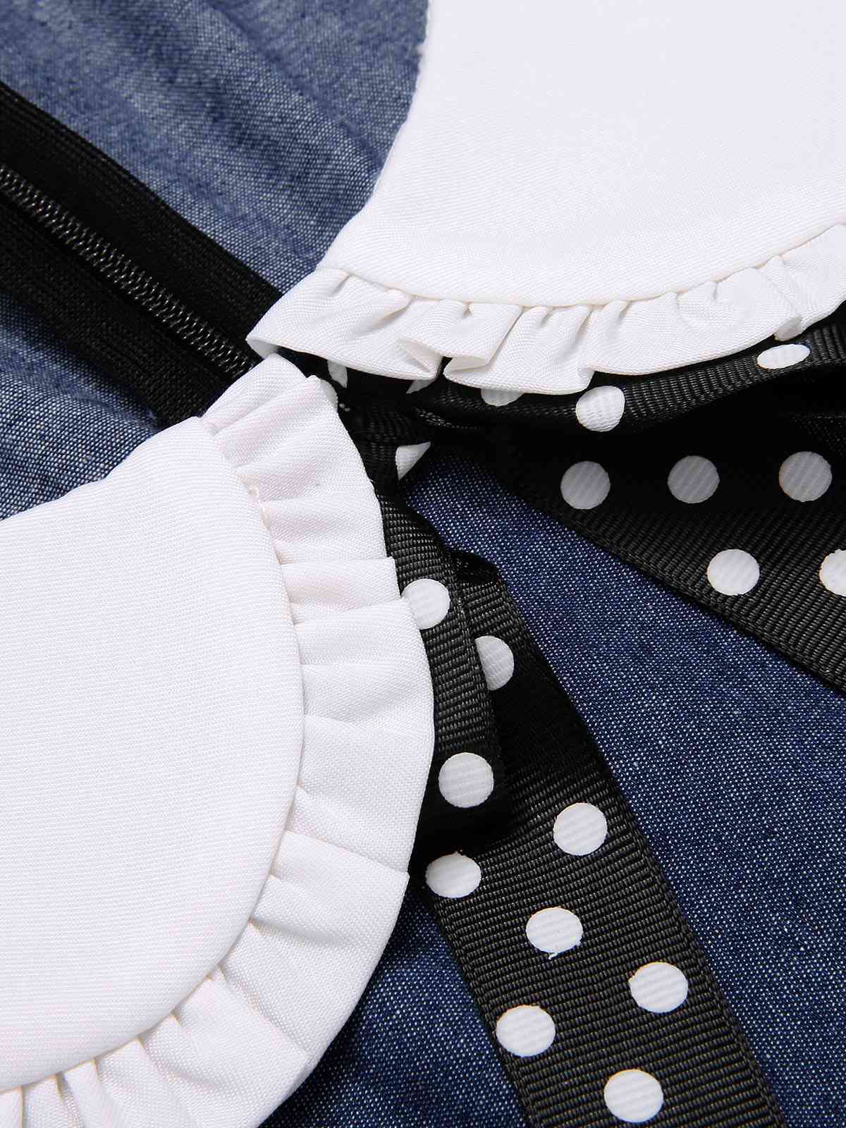 Blue 1960s Peter Pan Collar Denim Dress - Image 7