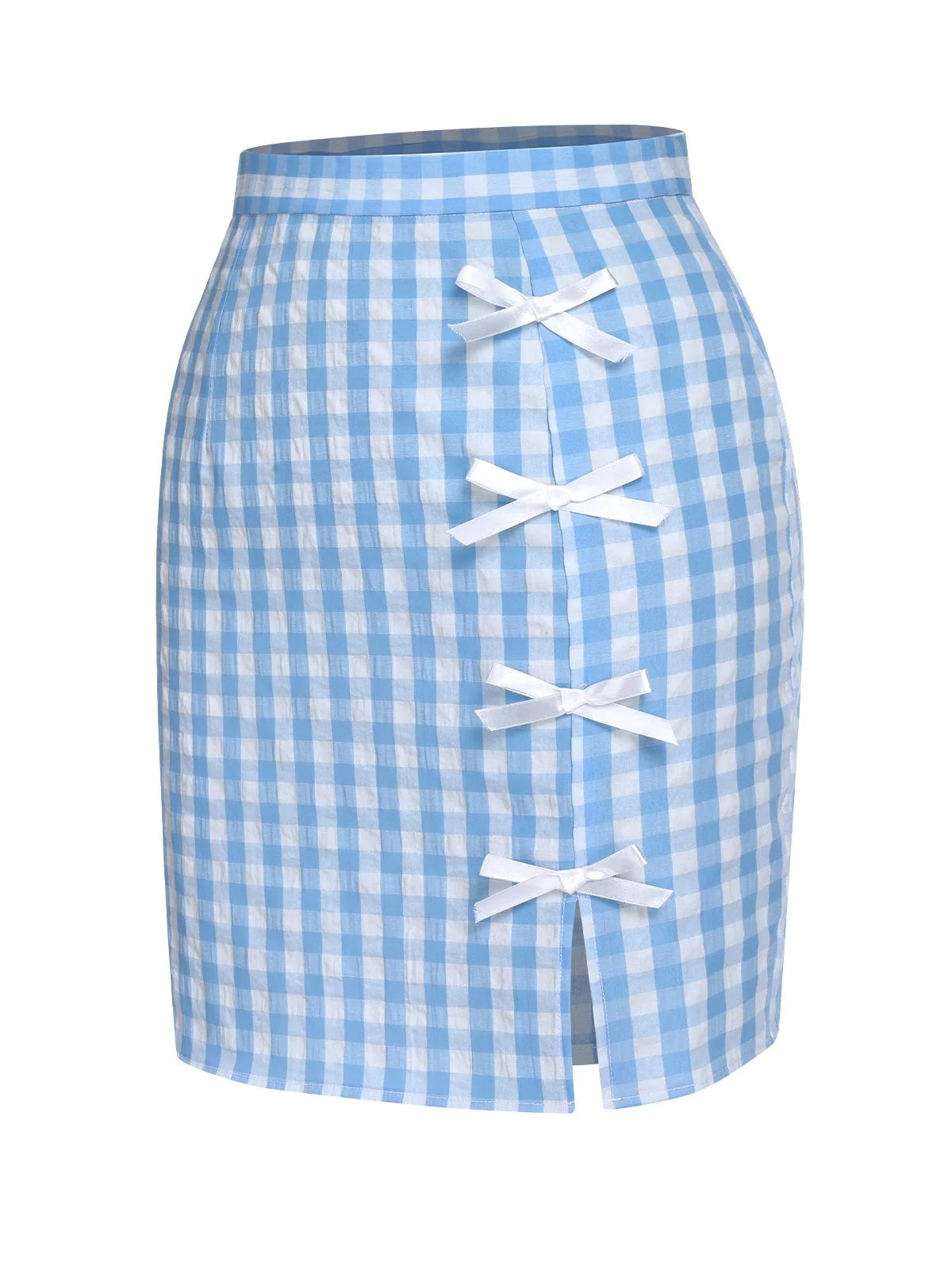 Blue 1960s Plaid BowKnot Skirts - Image 3