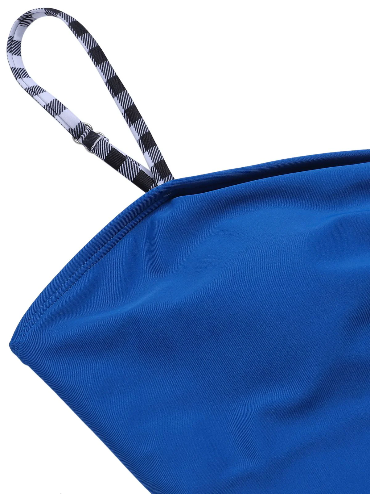 Blue 1960s Plaid Patchwork Strap Swimsuit - Image 5