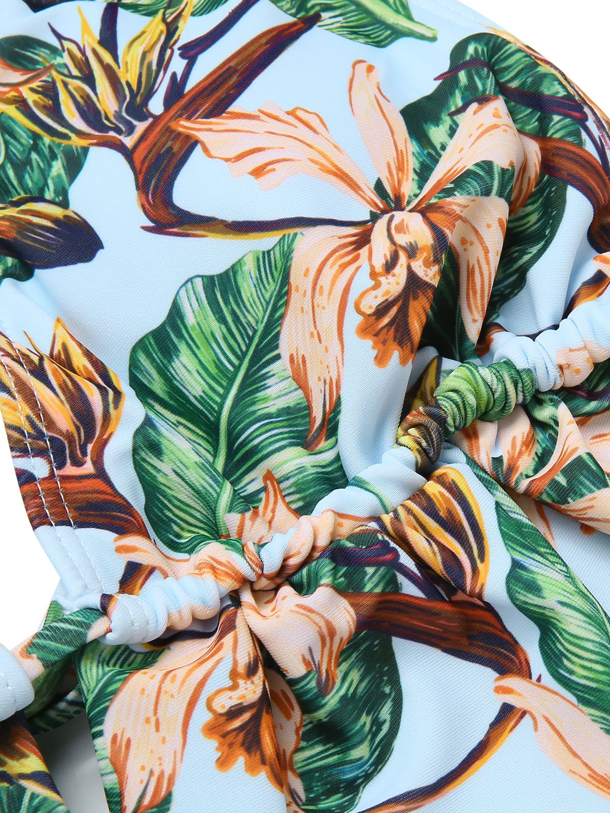 Blue 1960s Plants Back Tie Ruffles Swimsuit - Image 4