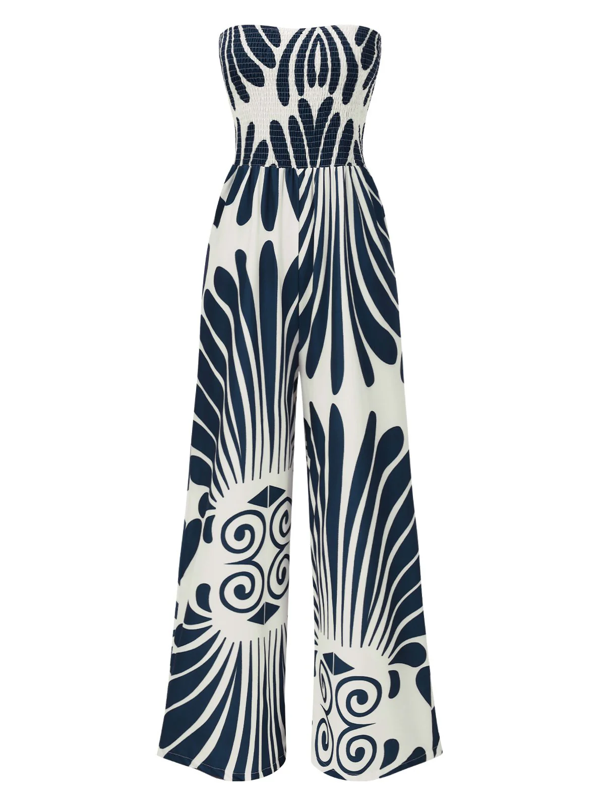 Blue 1960s Plants Off-Shoulder Wide-Leg Jumpsuit - Image 2
