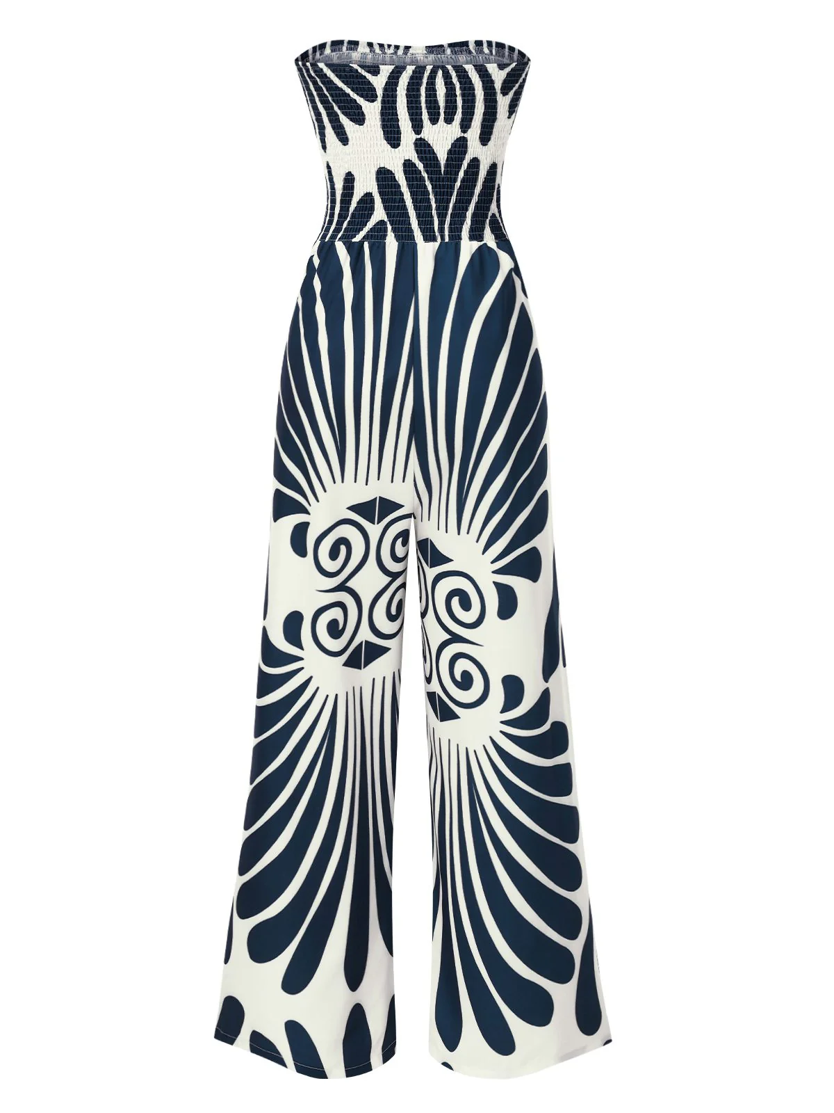 Blue 1960s Plants Off-Shoulder Wide-Leg Jumpsuit - Image 3
