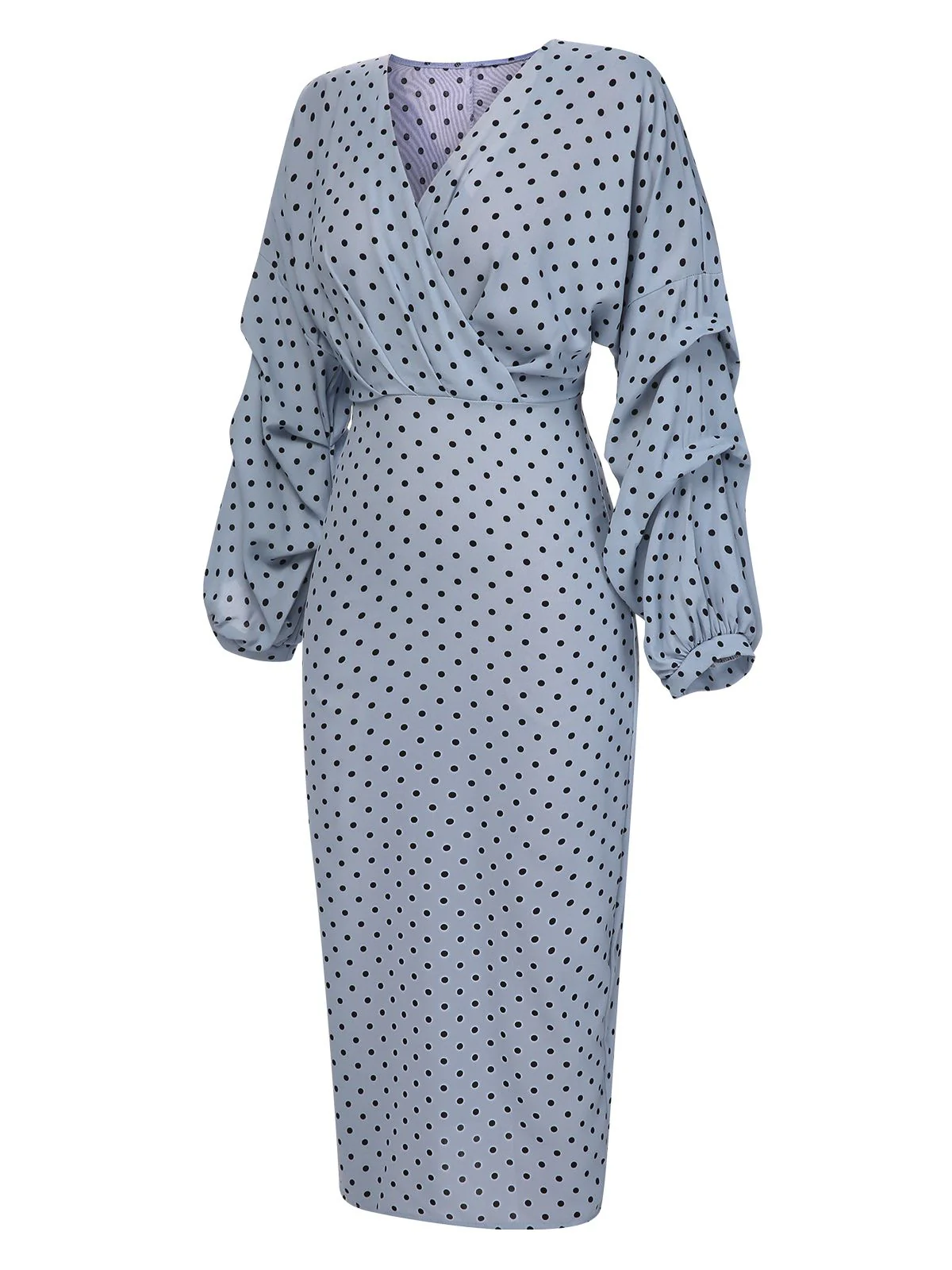 Blue 1960s Polka Dot V-Neck Pencil Dress - Image 2