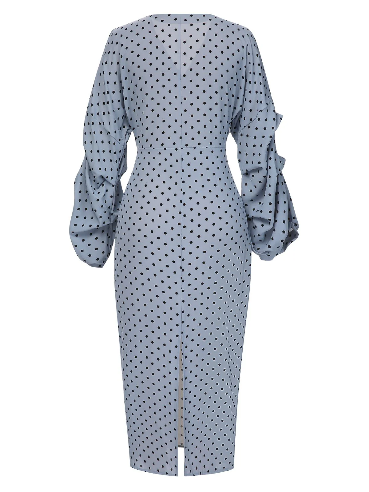 Blue 1960s Polka Dot V-Neck Pencil Dress - Image 3
