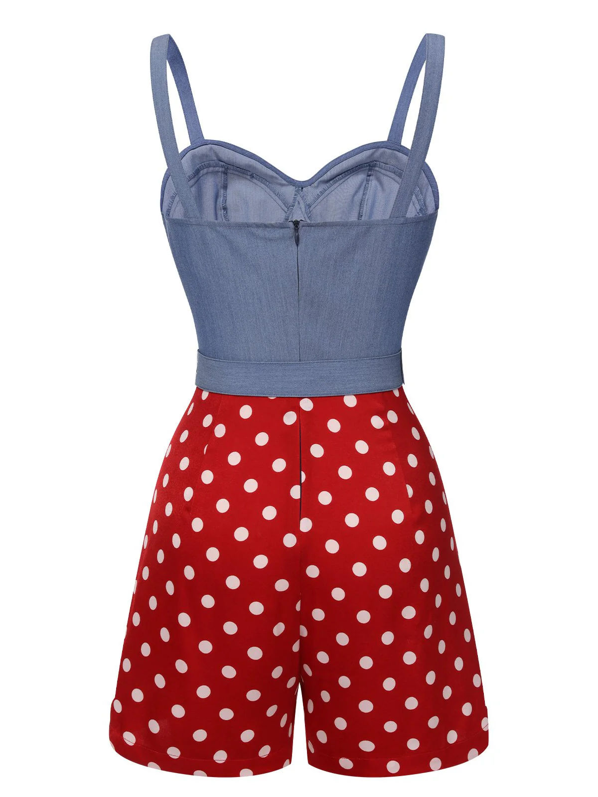 Blue 1960s Polka Dots Spaghetti Straps Romper - Image 4
