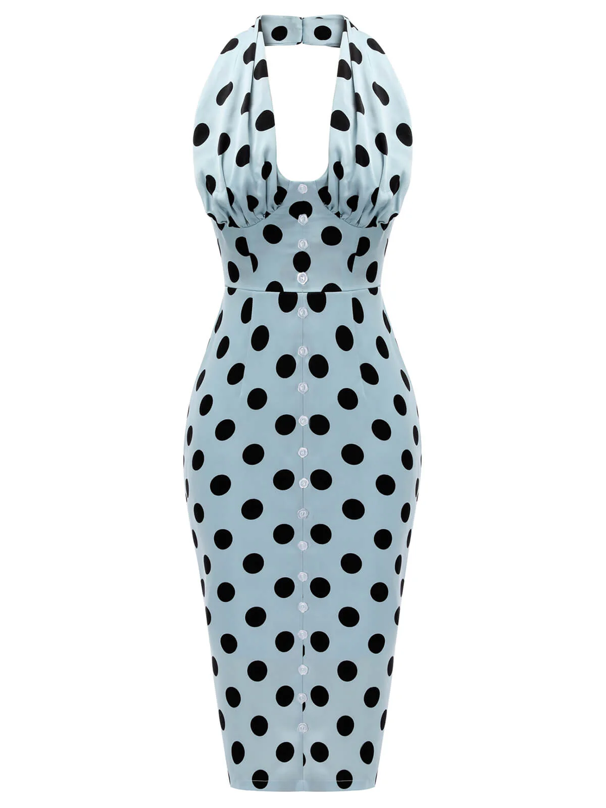 Blue 1960s Polks Dots Pencil Dress - Image 2