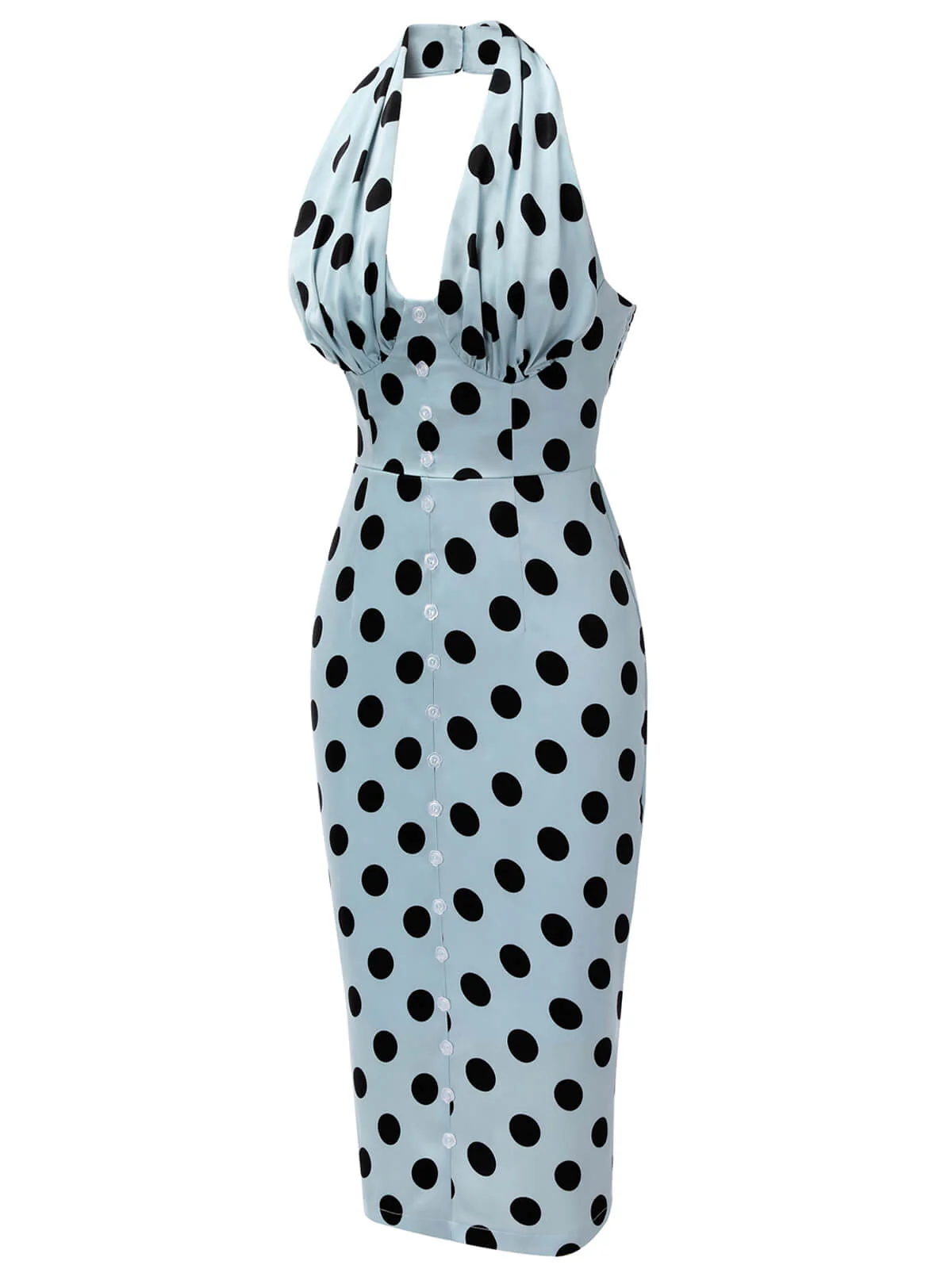 Blue 1960s Polks Dots Pencil Dress - Image 3