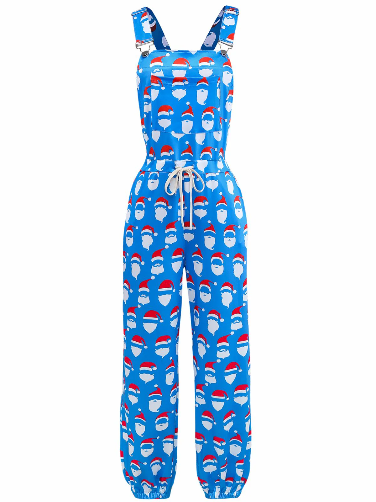 Blue 1960s Santa Claus Print Overalls Jumpsuit - Image 2