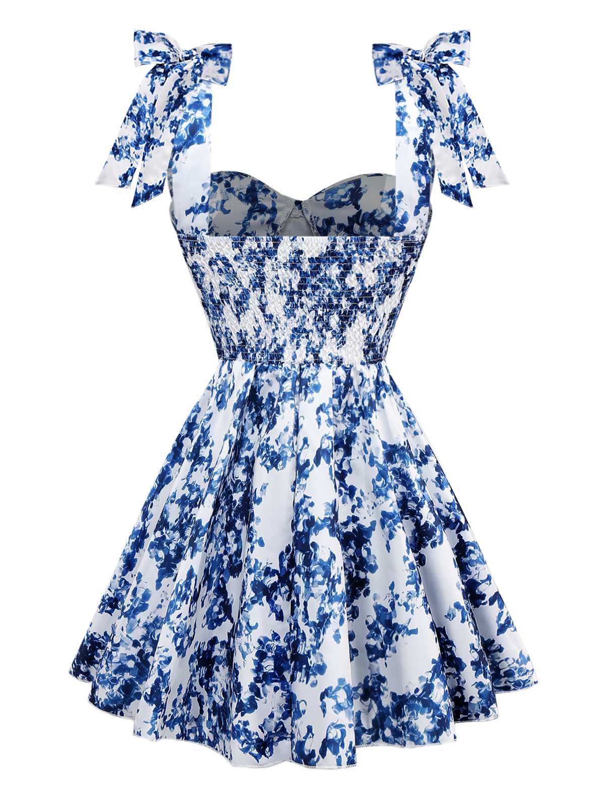 Blue 1960s Shoulder Tie Floral Skater Dress - Image 2