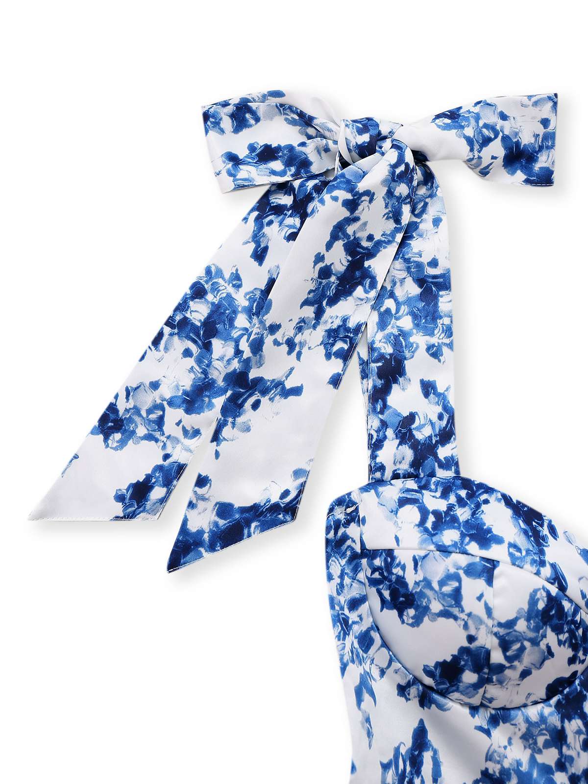 Blue 1960s Shoulder Tie Floral Skater Dress - Image 5