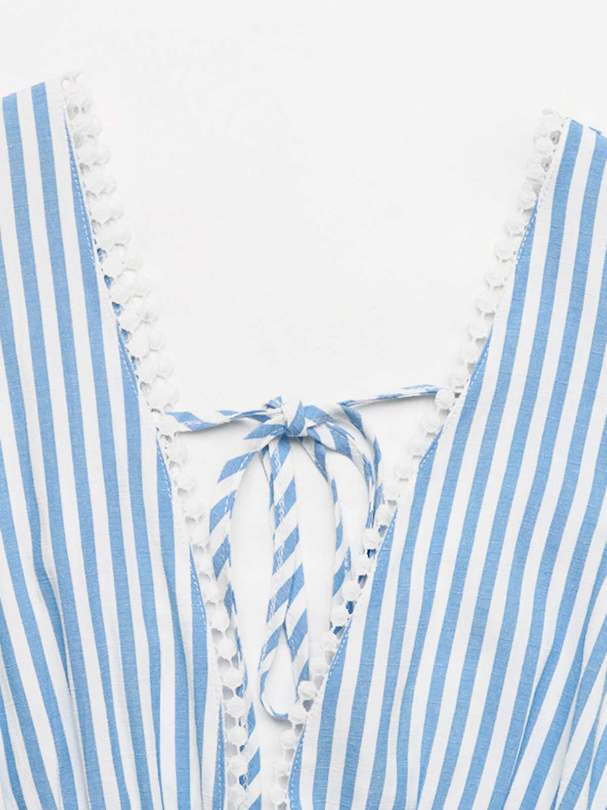Blue 1960s Sleeveless Deep V-Neck Backless Striped Dress - Image 5