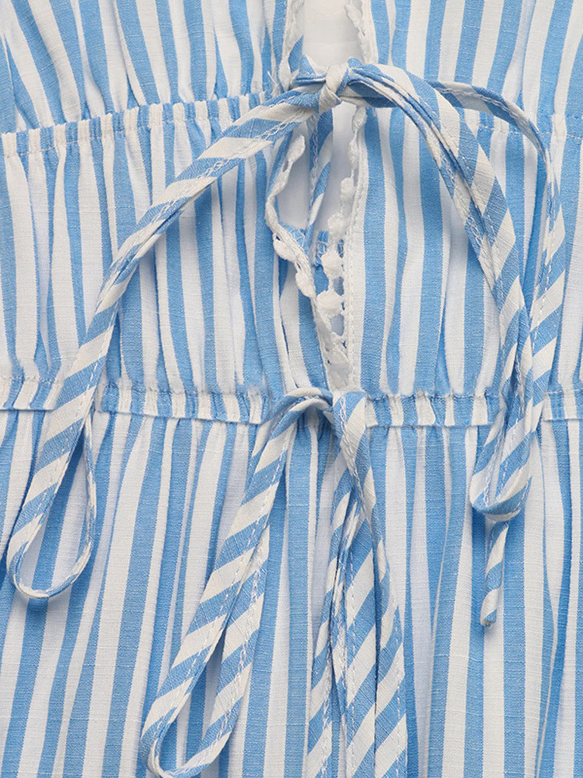 Blue 1960s Sleeveless Deep V-Neck Backless Striped Dress - Image 7