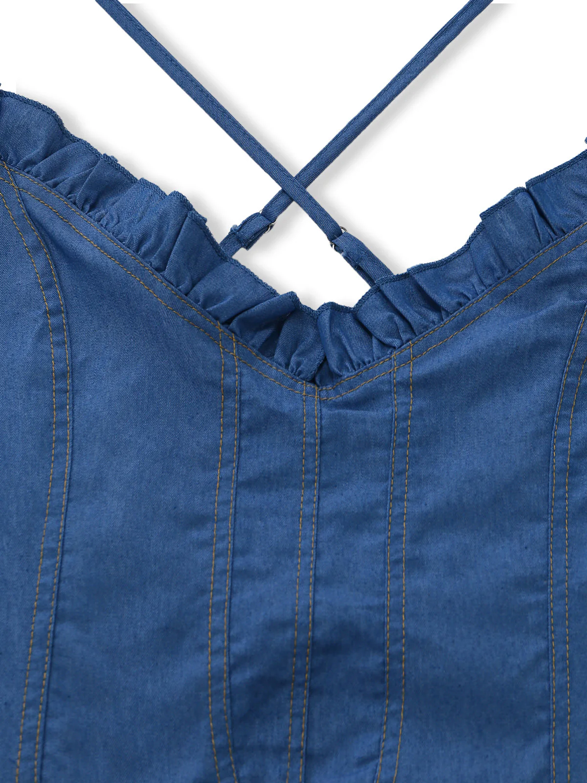 Blue 1960s Spaghetti Strap Denim High-Low Dress - Image 4