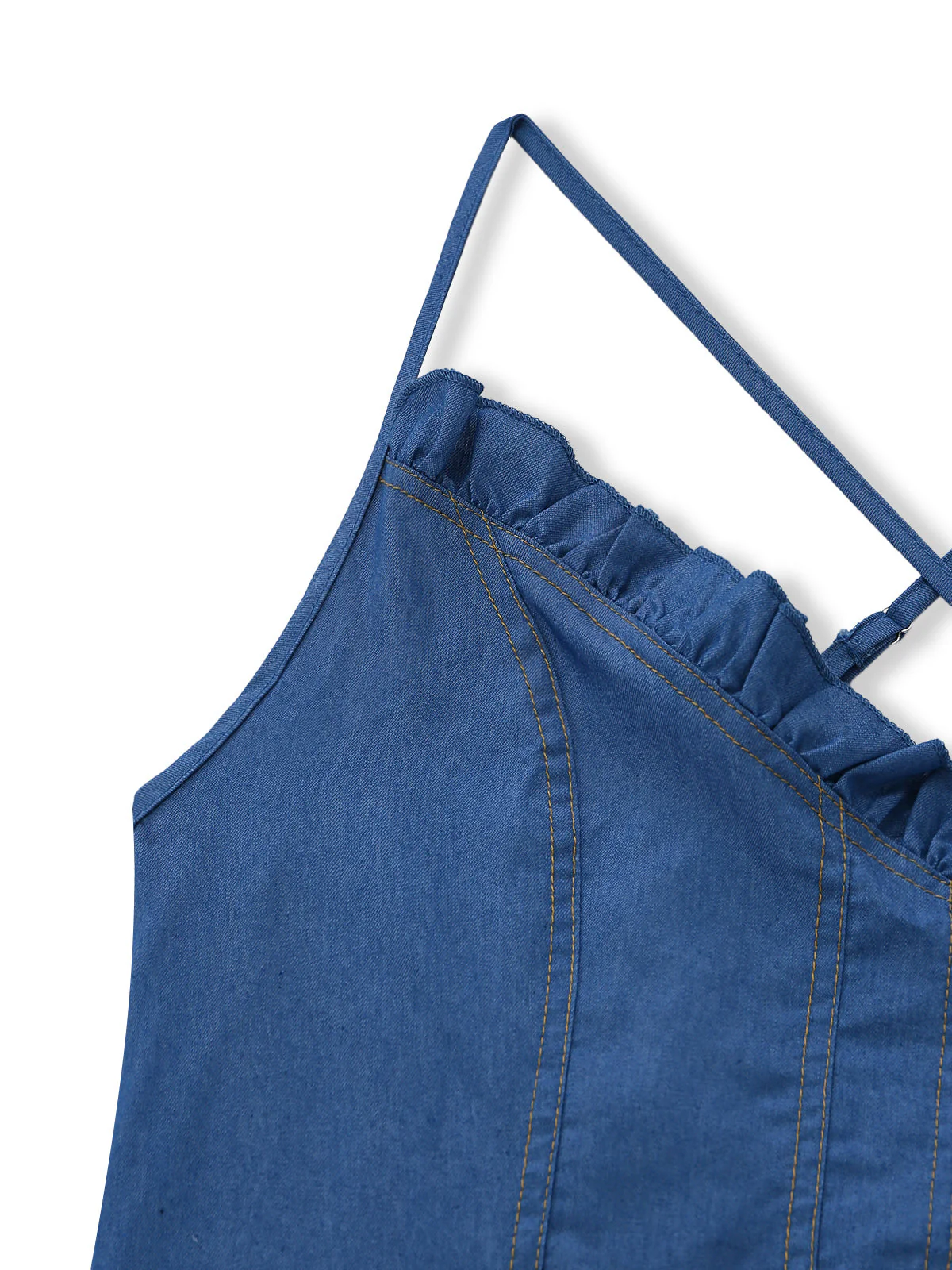Blue 1960s Spaghetti Strap Denim High-Low Dress - Image 5