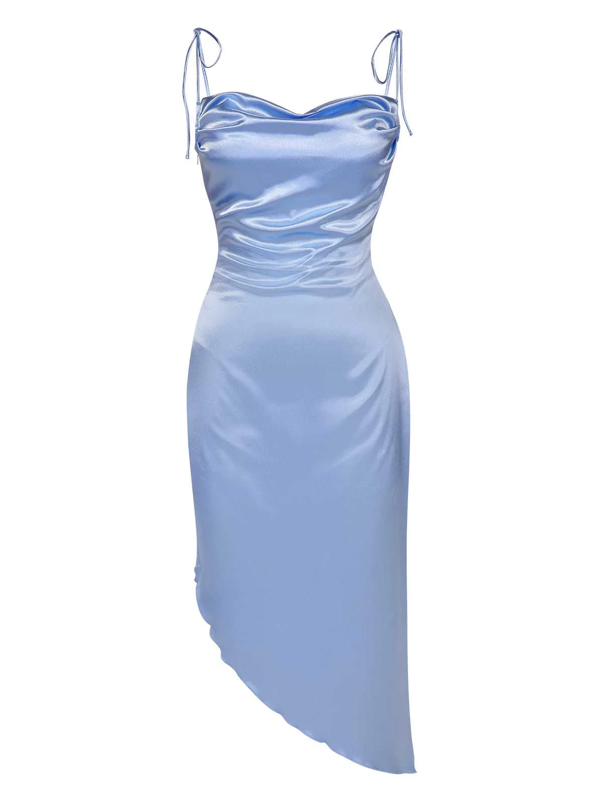 Blue 1960s Spaghetti Strap Irregular Hem Satin Dress - Image 2