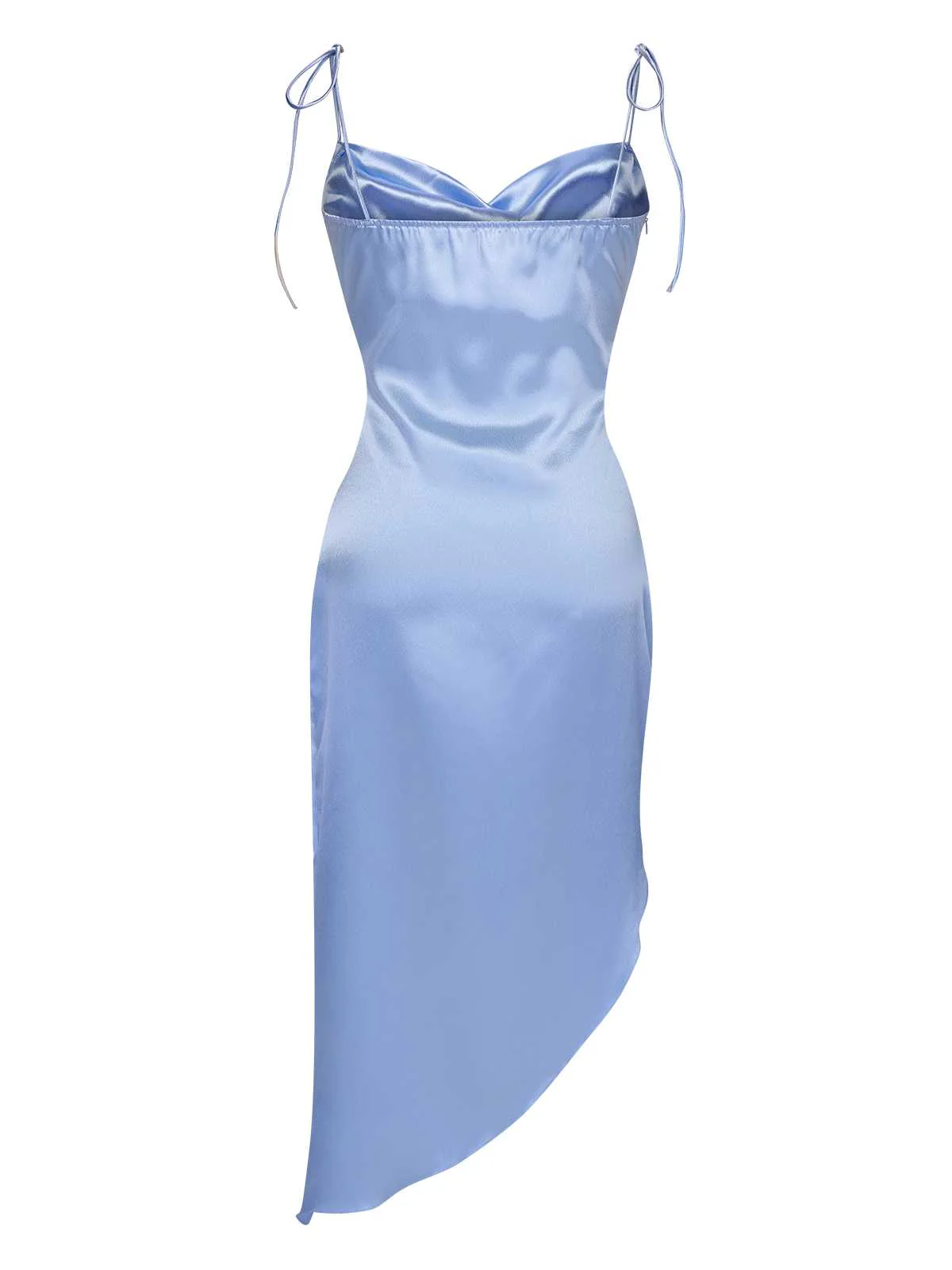 Blue 1960s Spaghetti Strap Irregular Hem Satin Dress - Image 3