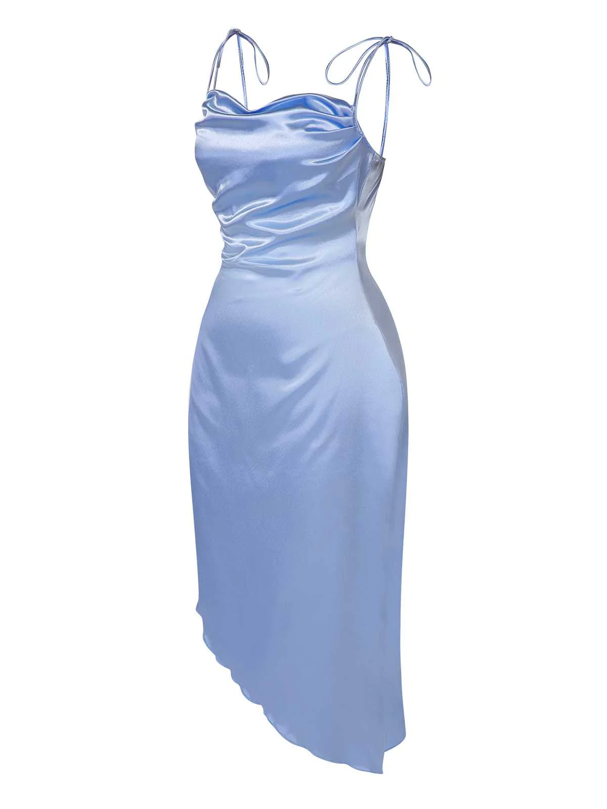 Blue 1960s Spaghetti Strap Irregular Hem Satin Dress - Image 4