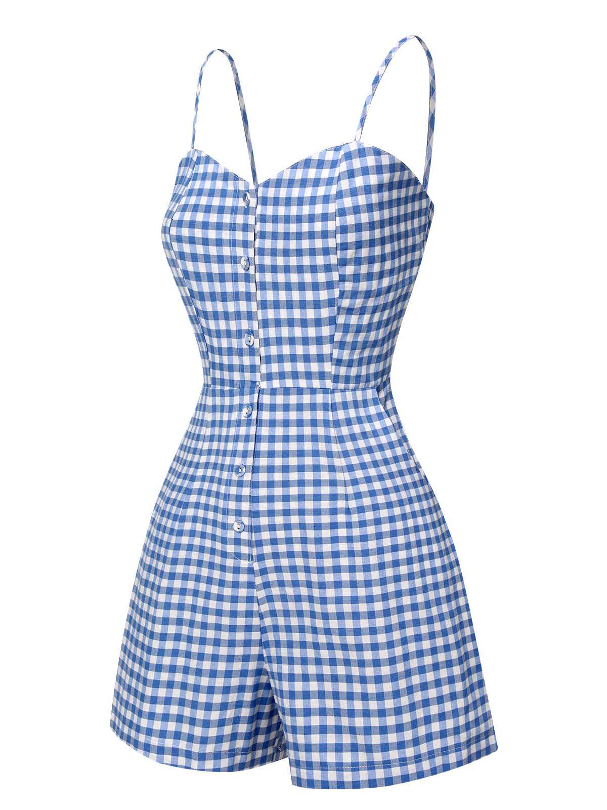 Blue 1960s Spaghetti Strap Plaids Romper - Image 2