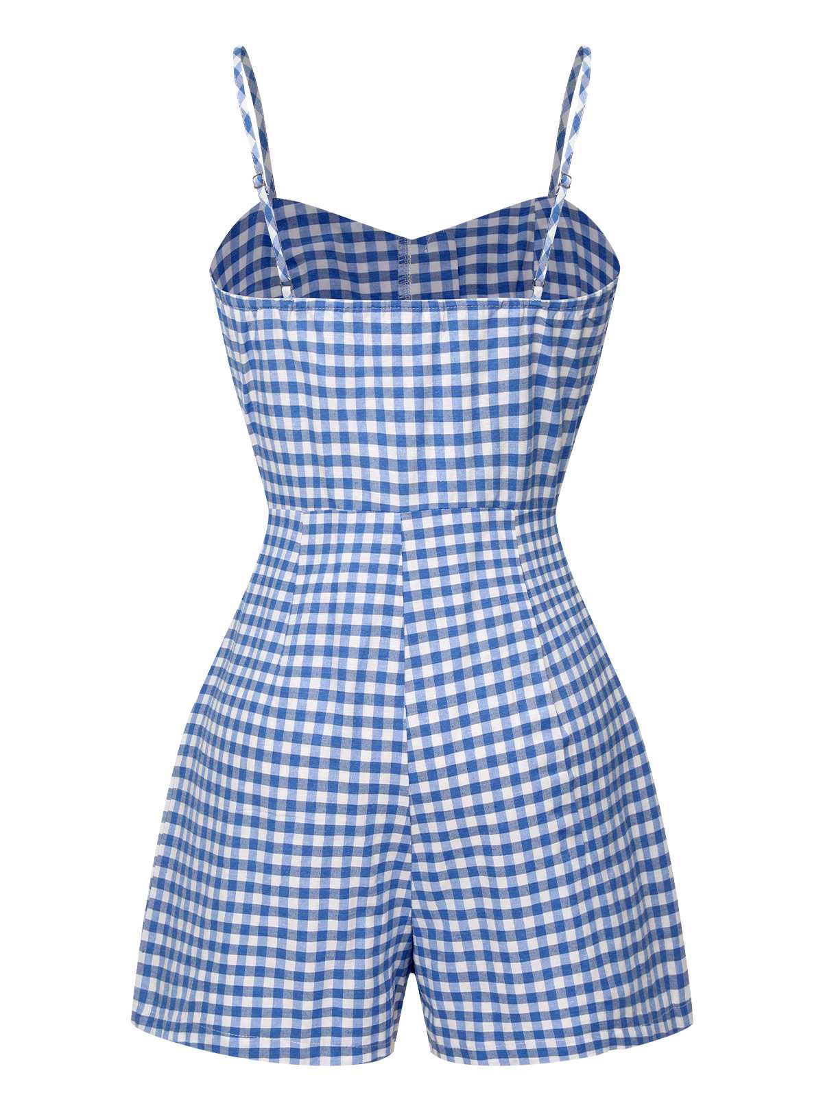 Blue 1960s Spaghetti Strap Plaids Romper - Image 3