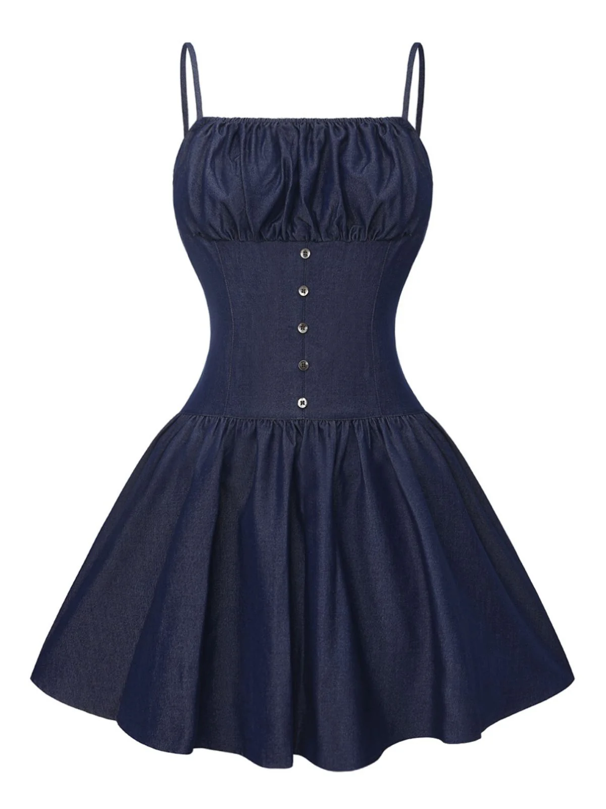 Blue 1960s Spaghetti Strap Ruched Mini Dress - Image 2