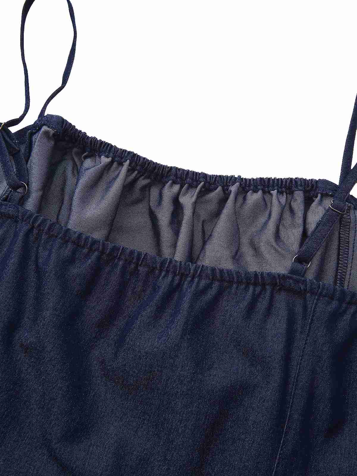 Blue 1960s Spaghetti Strap Ruched Mini Dress - Image 5