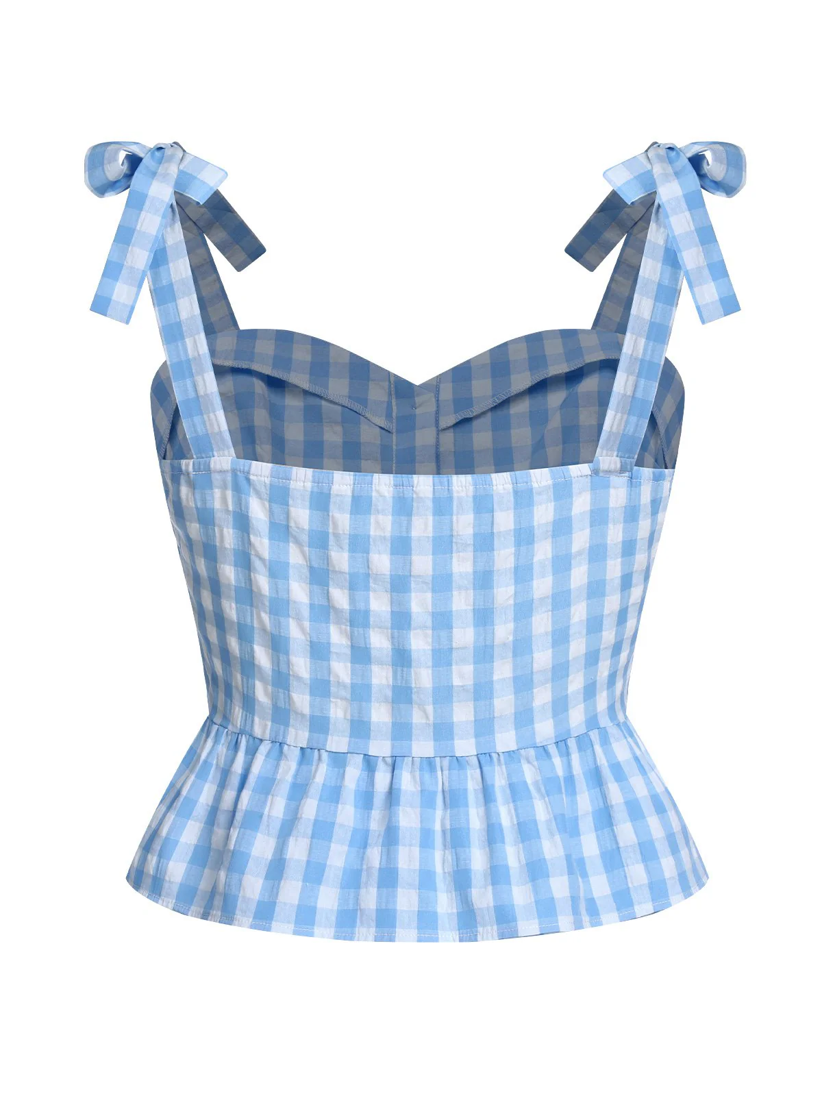 Blue 1960s Straps Plaid Ruffled Hem Tops - Image 4