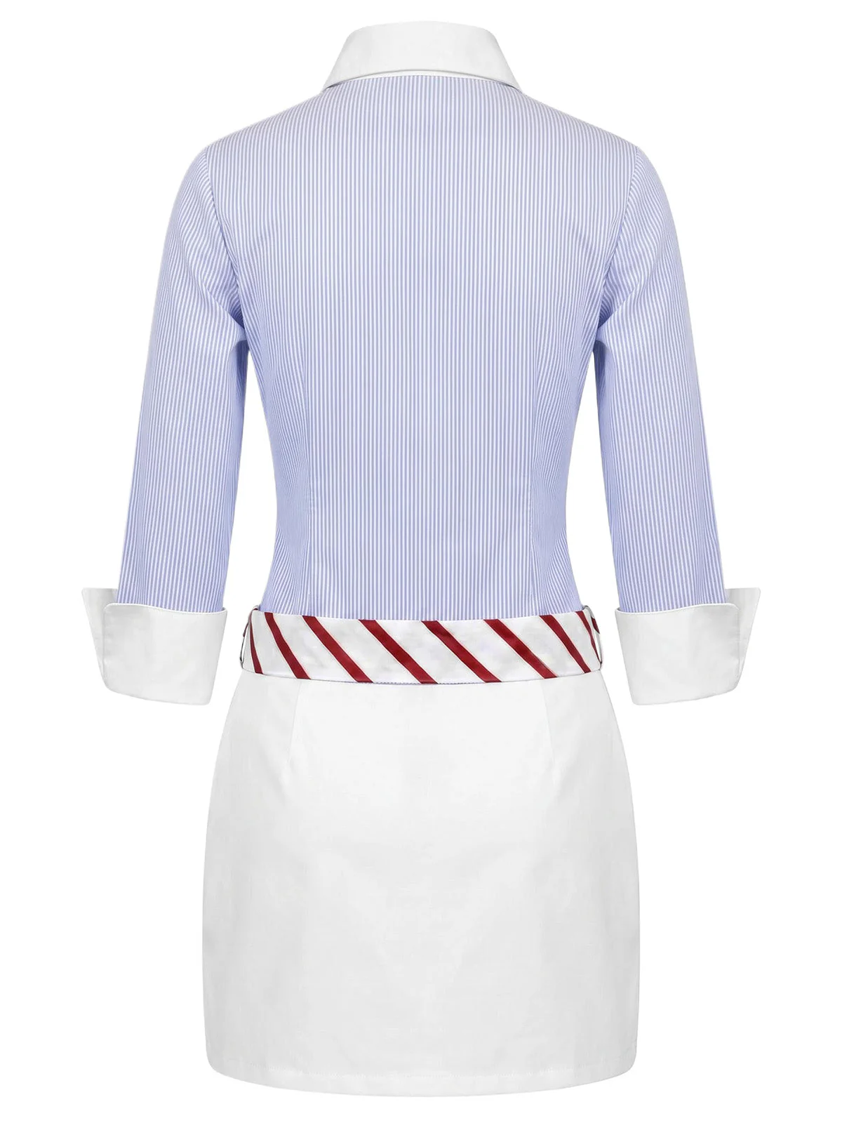 [Pre-Sale] Blue 1960s Striped 3/4 Sleeve Faux Two-Piece Lapel Dress - Image 4