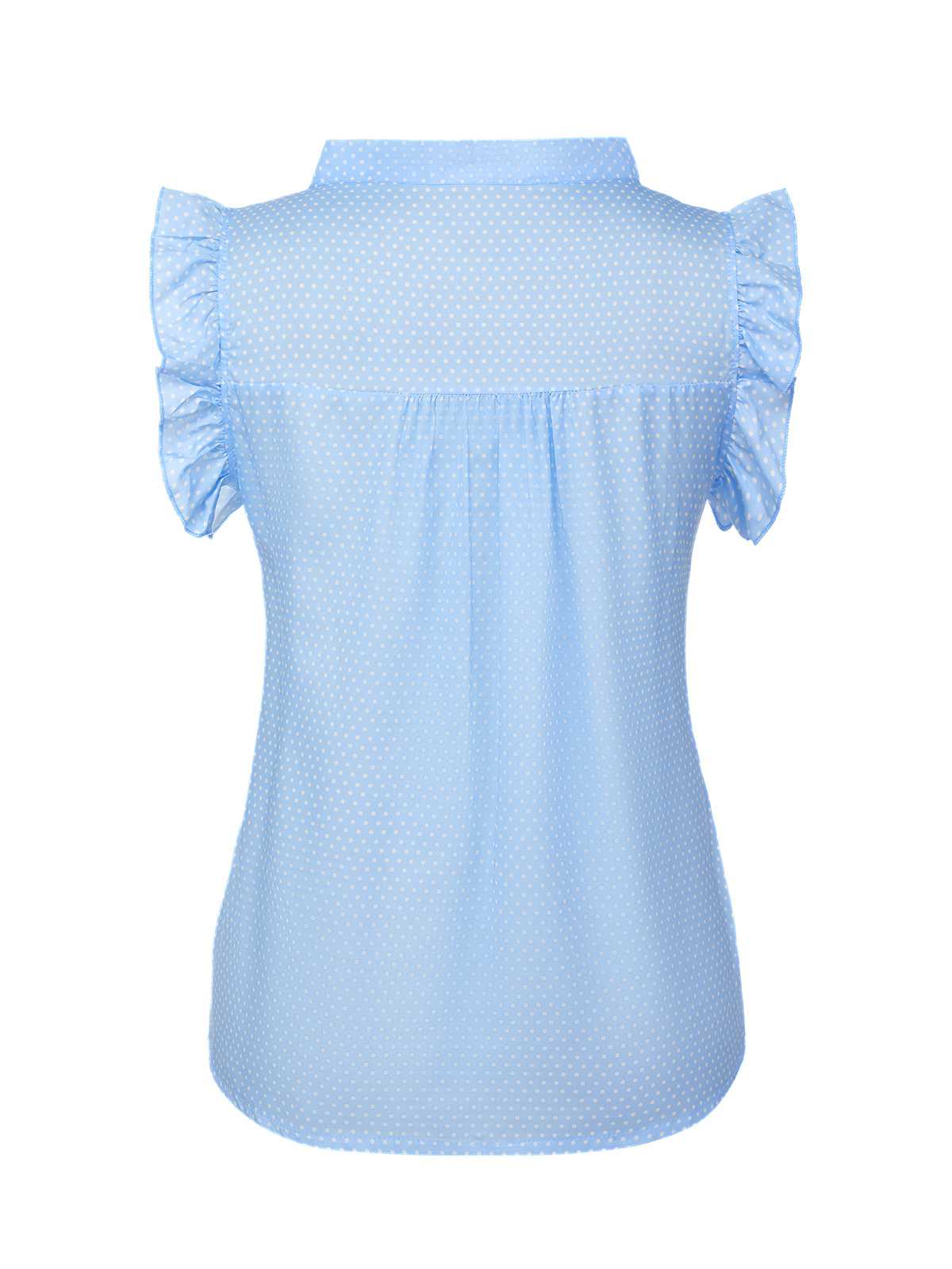 Blue 1960s Tie Neck Polka Dots Ruffles Blouse - Image 3