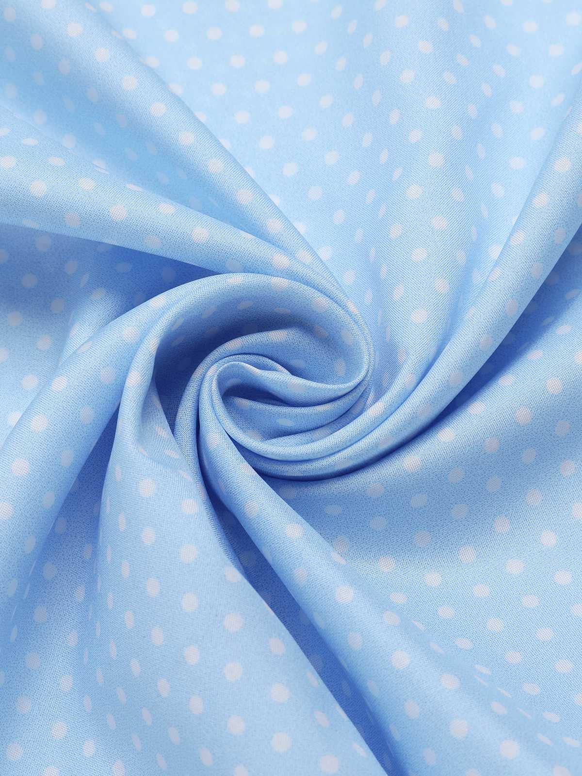 Blue 1960s Tie Neck Polka Dots Ruffles Blouse - Image 4