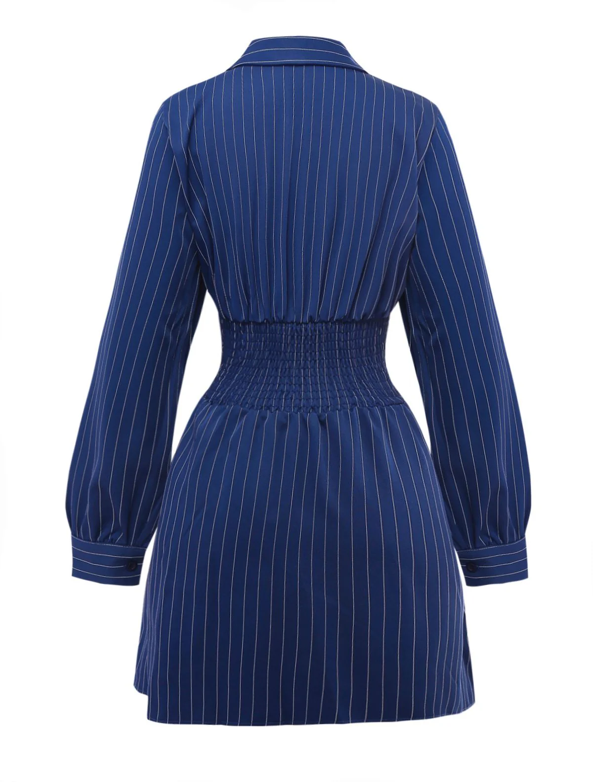 Blue 1960s V-Neck Wrap Striped Shirt Dress - Image 3