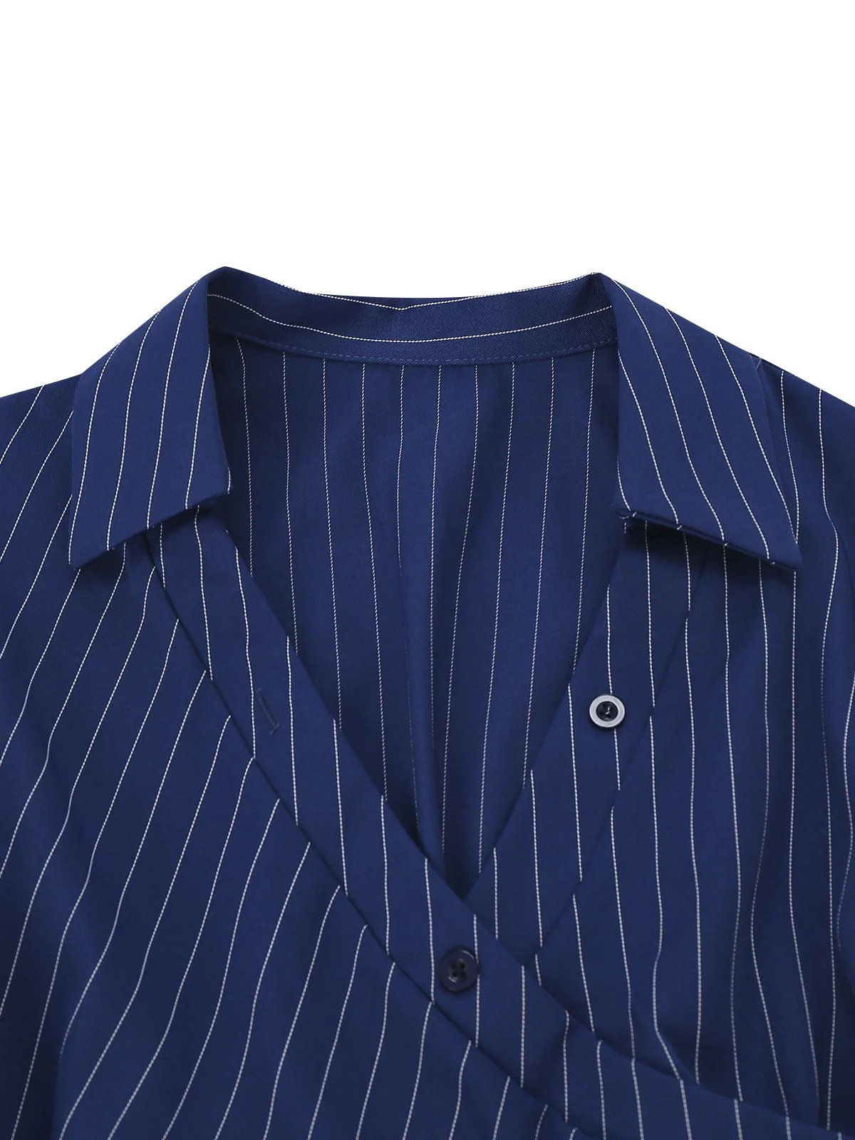 Blue 1960s V-Neck Wrap Striped Shirt Dress - Image 5