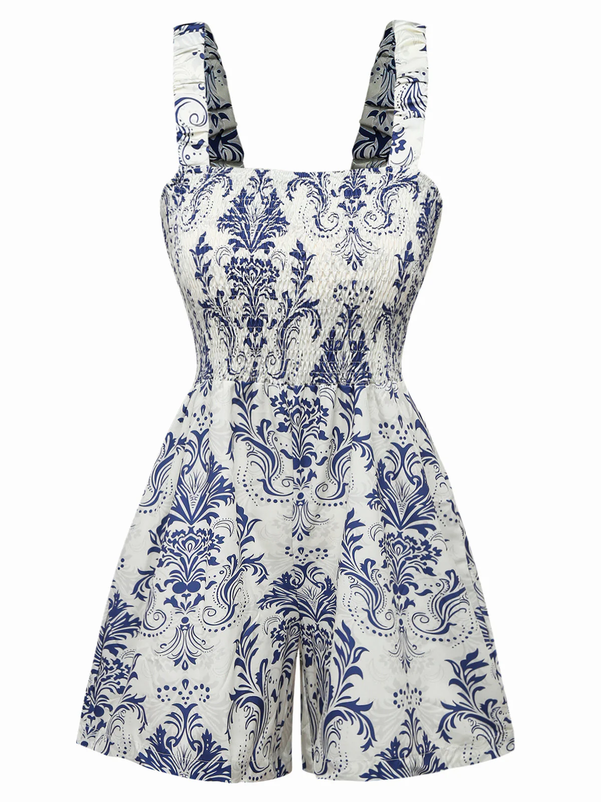 Blue 1970s Baroque Smocked Suspender Romper - Image 2