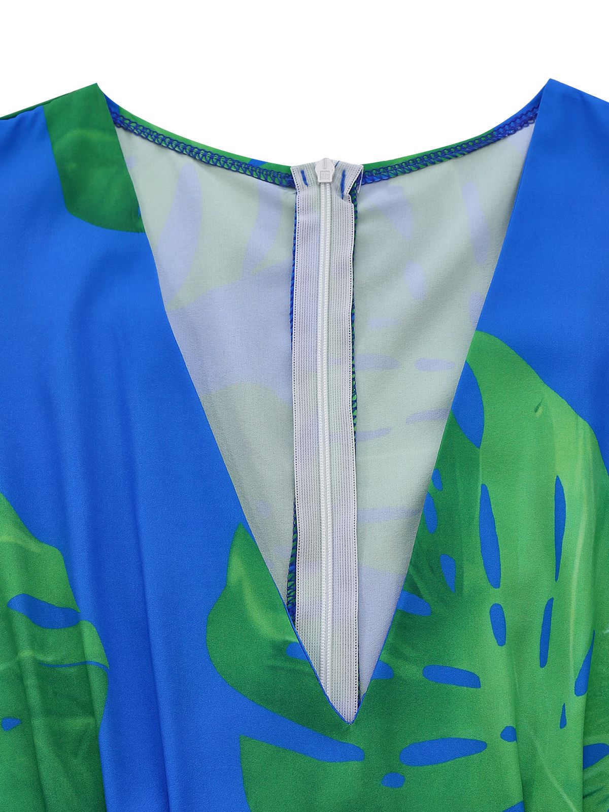 Blue 1970s Boho V-Neck Tropical Palm Leaf Jumpsuit - Image 4