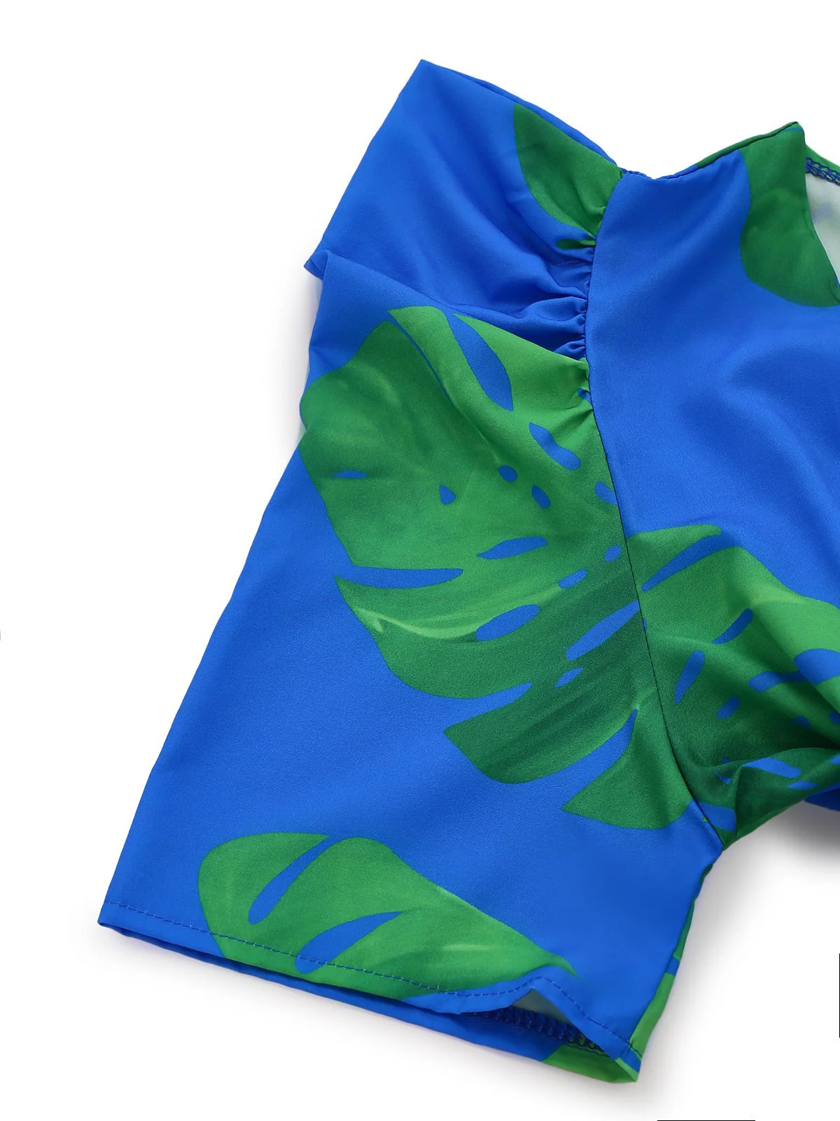 Blue 1970s Boho V-Neck Tropical Palm Leaf Jumpsuit - Image 6