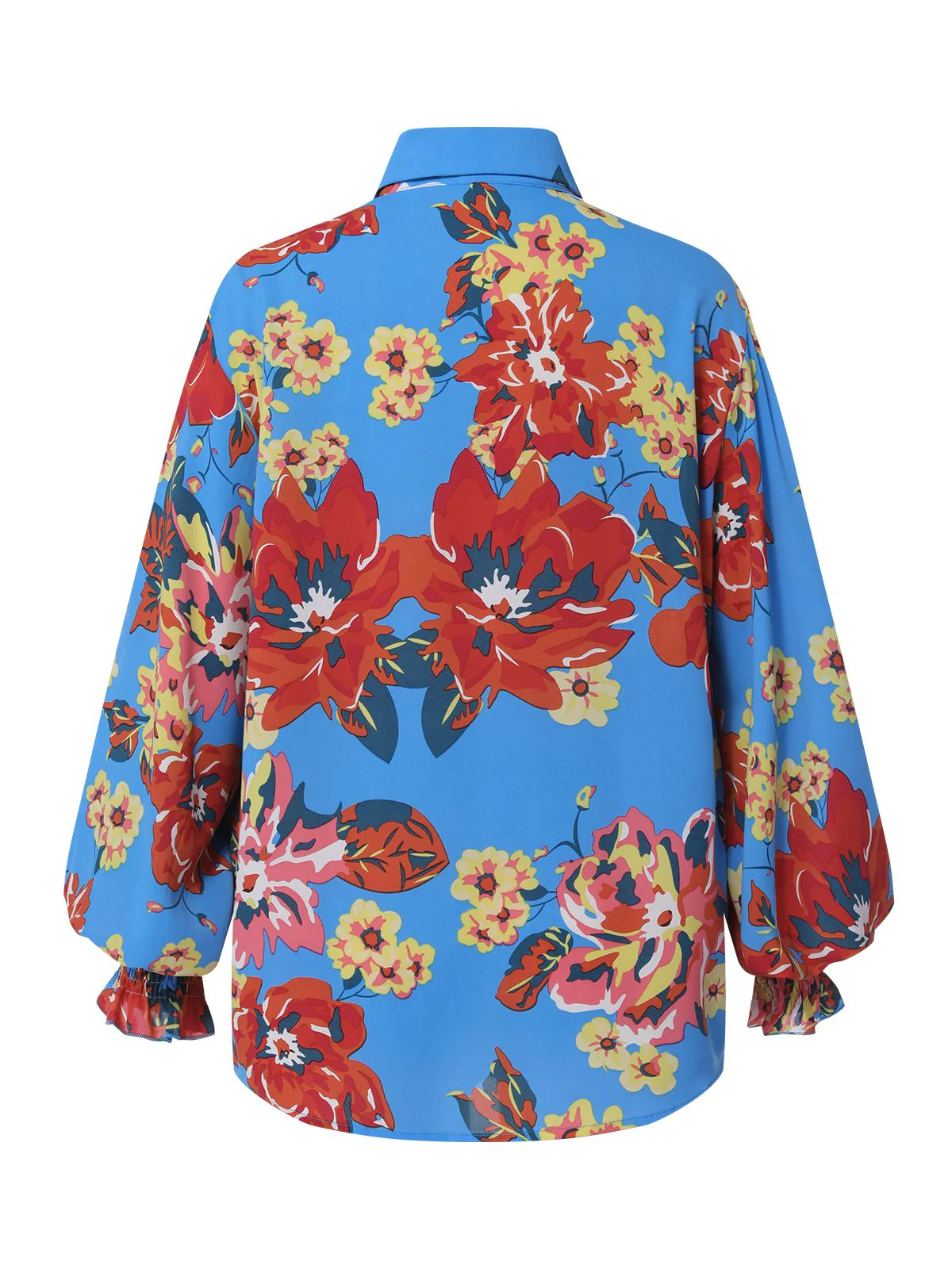 Blue 1970s Contrast Floral Bishop Sleeve Blouse - Image 3