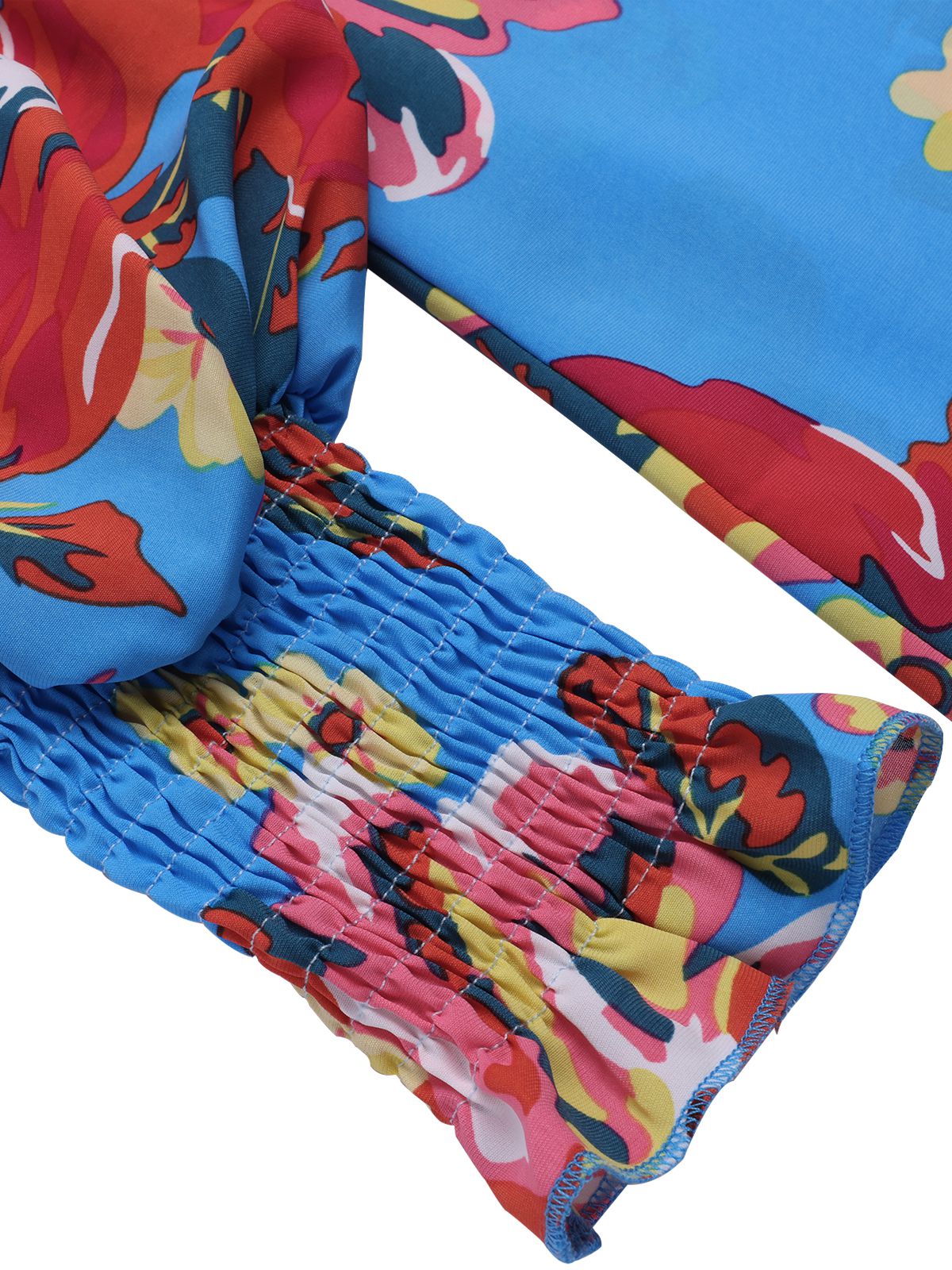Blue 1970s Contrast Floral Bishop Sleeve Blouse - Image 5