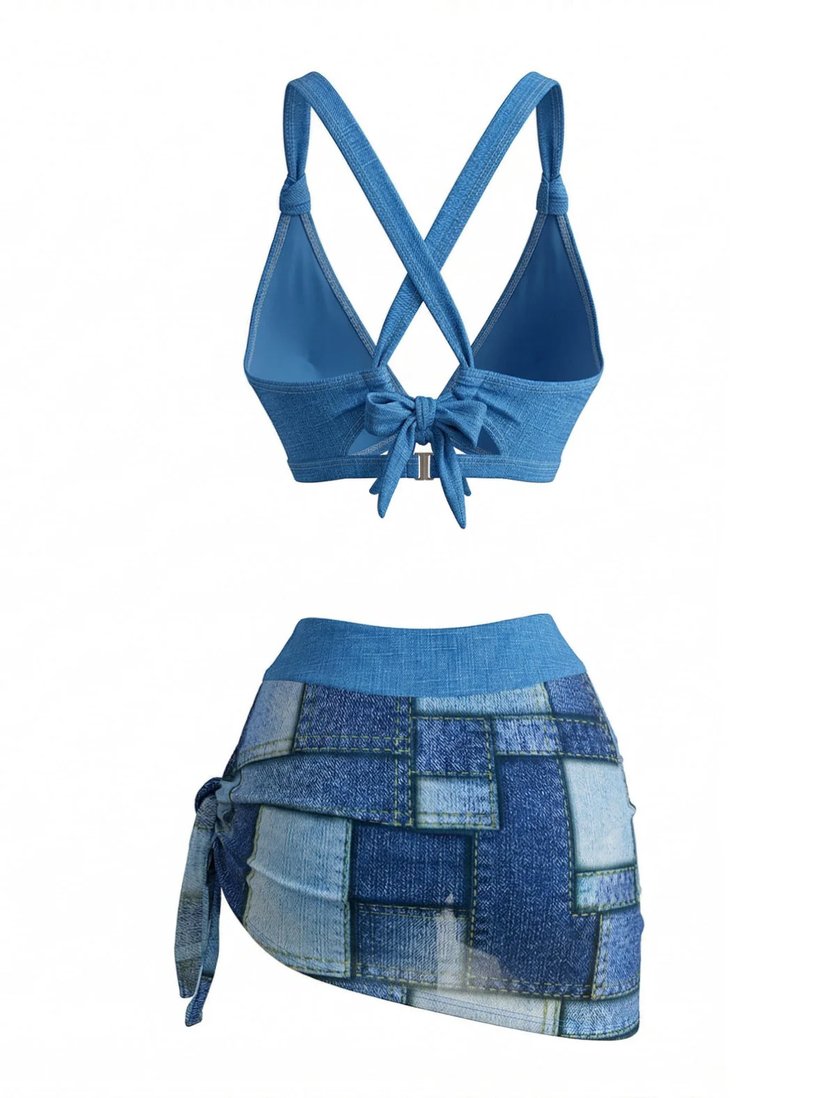 Blue 1970s Denim Print Vintage Bikini Set & Cover-Up - Image 3