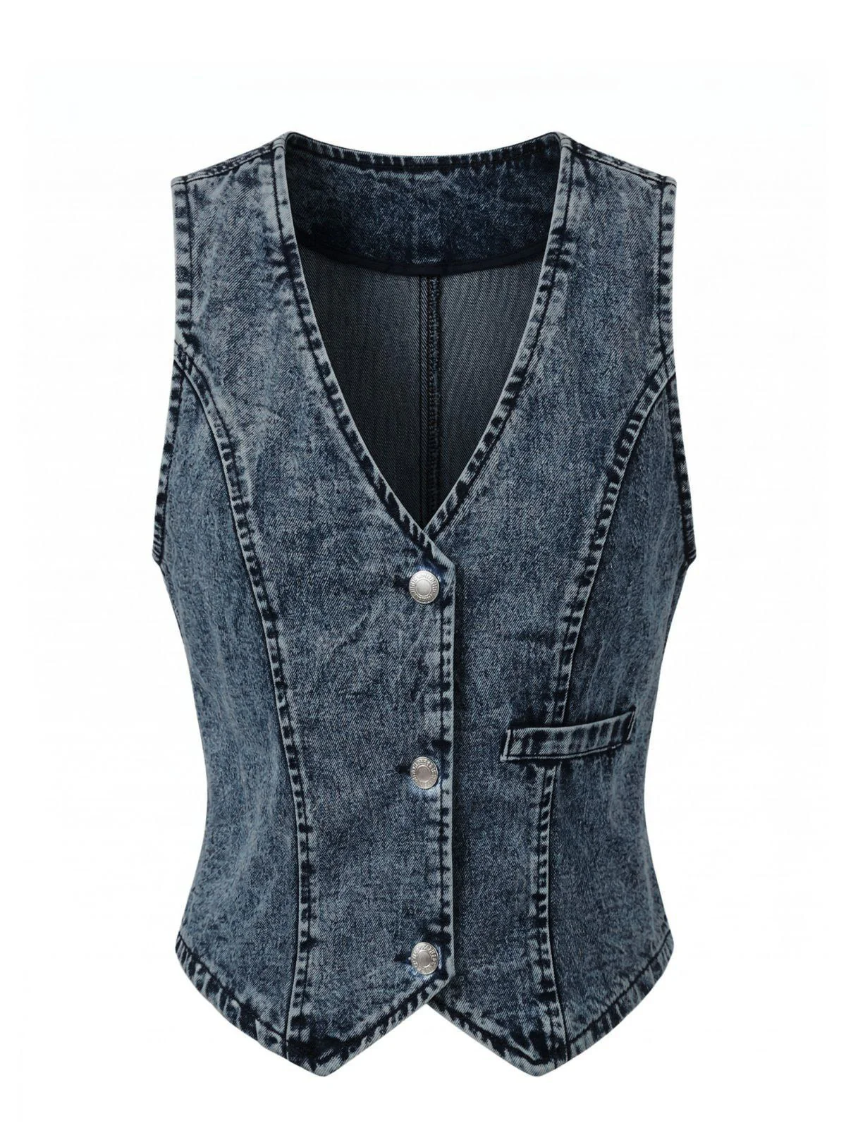 Blue 1970s Denim V-Neck Sleeveless Button Top - Image 2