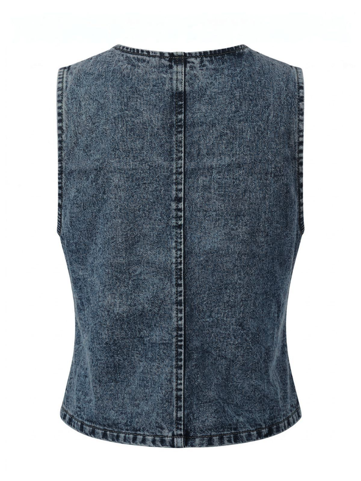Blue 1970s Denim V-Neck Sleeveless Button Top - Image 4